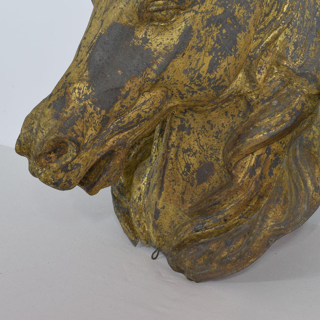 French Late 19th Century Gilt Zinc Horse Head 7