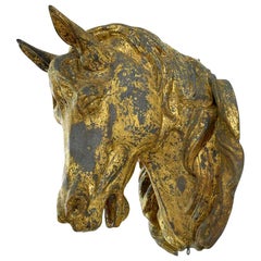 Tête de cheval française en zinc doré de la fin du 19ème siècle