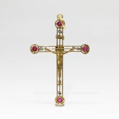 French Late 19th Century Gold and Ruby Cross