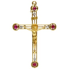 Antique French Late 19th Century Gold and Ruby Cross