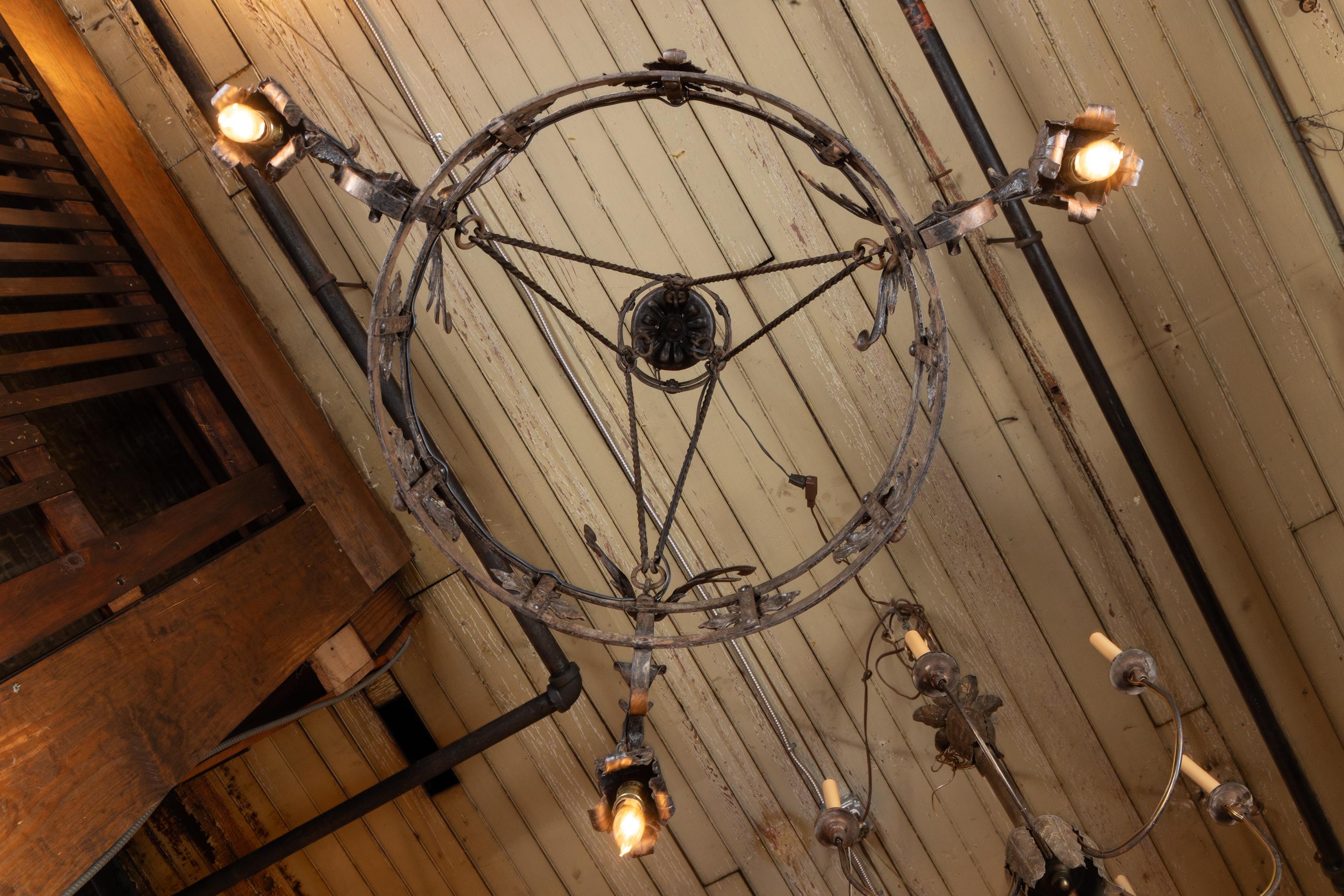 French late 19th century Gothic Revival iron chandelier with Winged Dragons For Sale 8