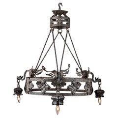 French late 19th century Gothic Revival iron chandelier with Winged Dragons
