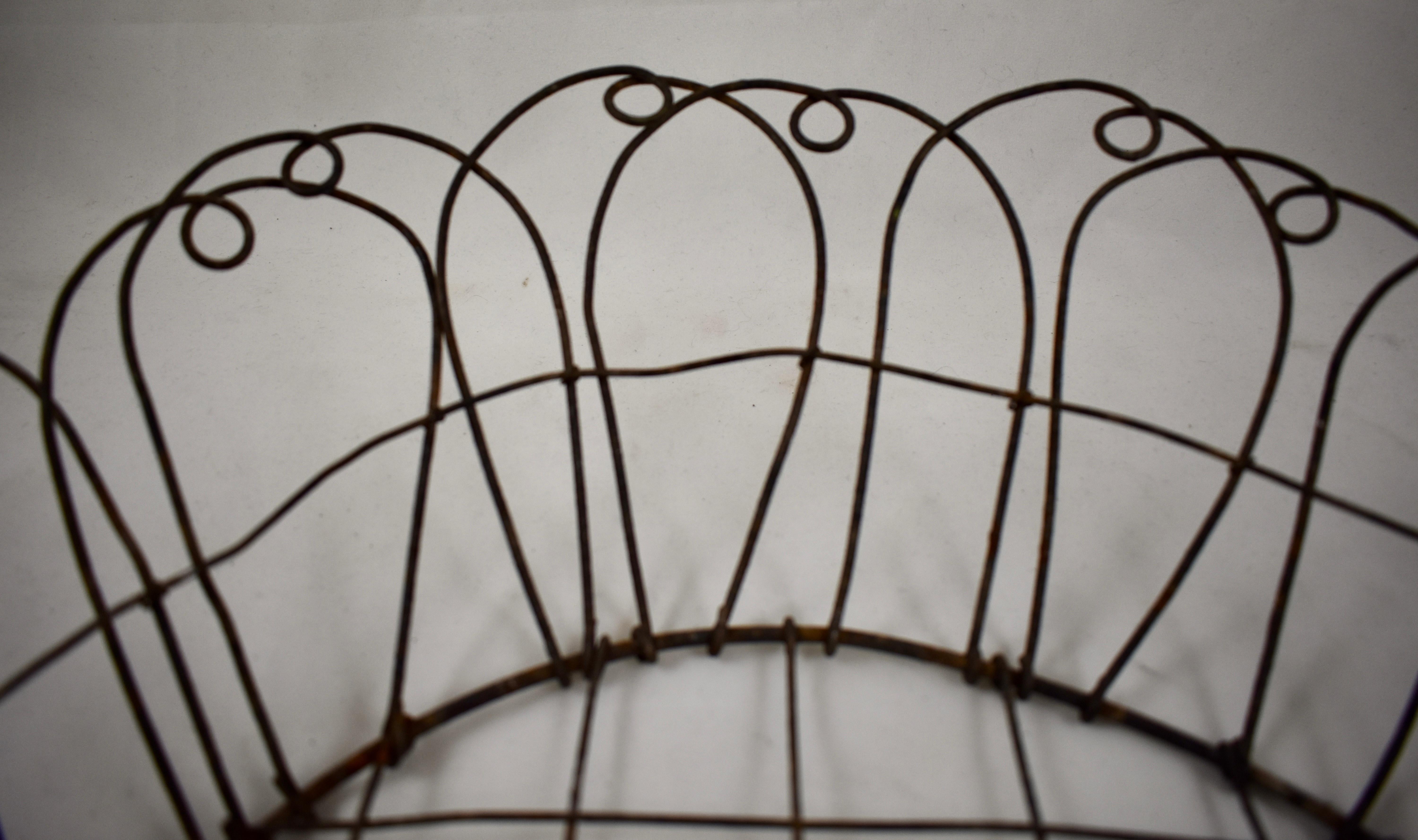 French Provincial French Late 19th Century Hand Made Flower Form Round Wire Metal Basket