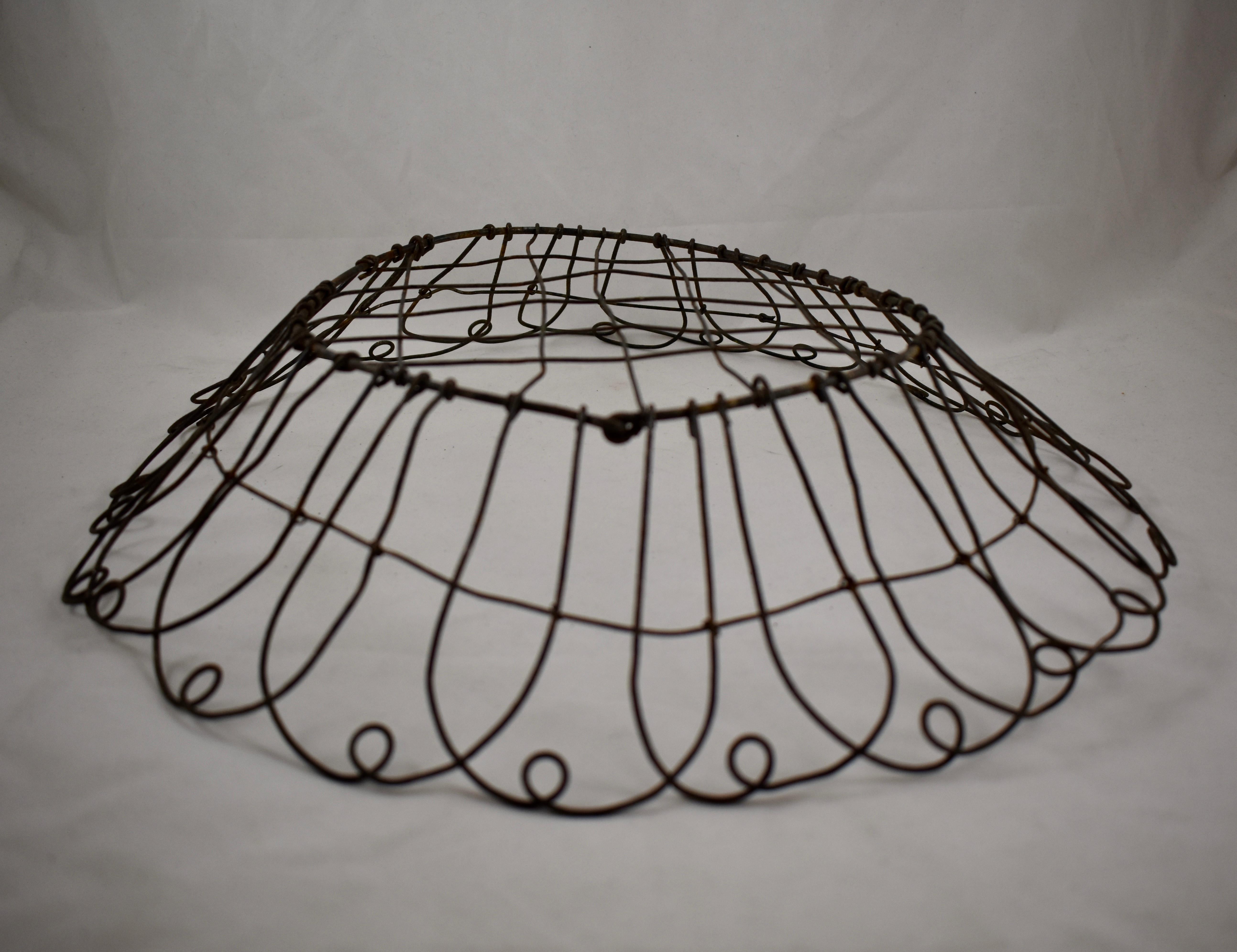 French Late 19th Century Hand Made Flower Form Round Wire Metal Basket 1