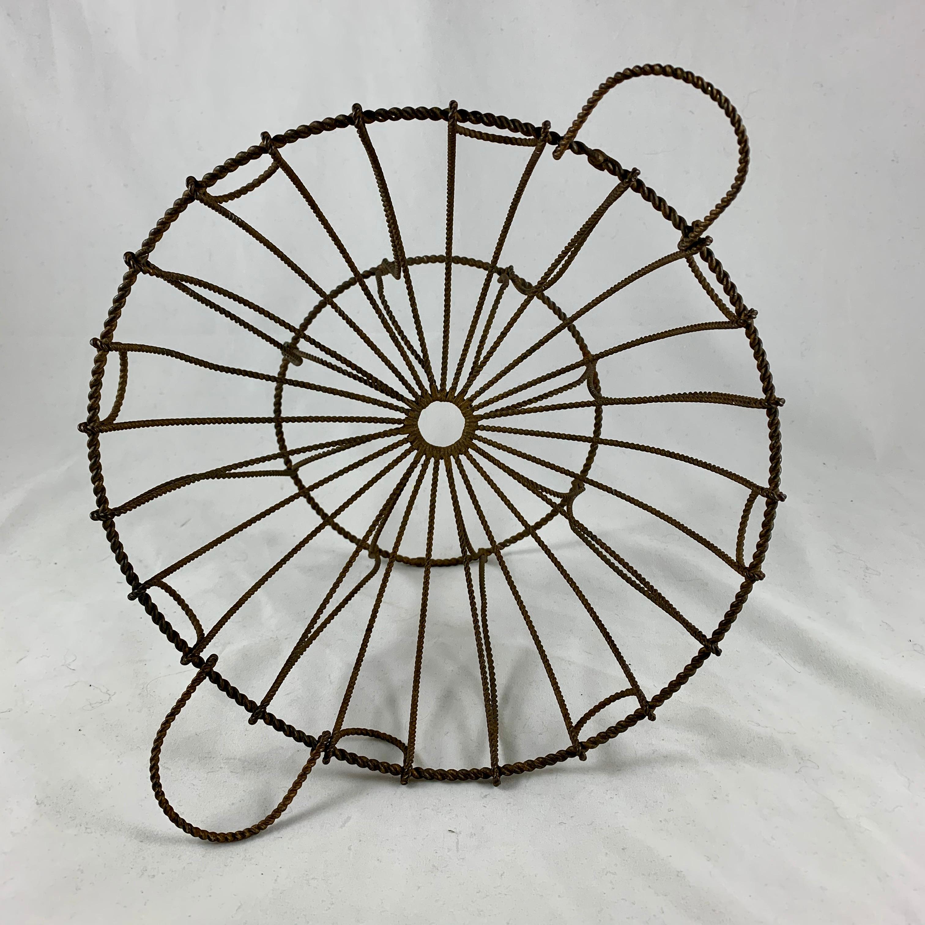 Hand-Crafted French Late 19th Century Handmade Wire Metal Pedestal Egg Stand Kitchen Basket