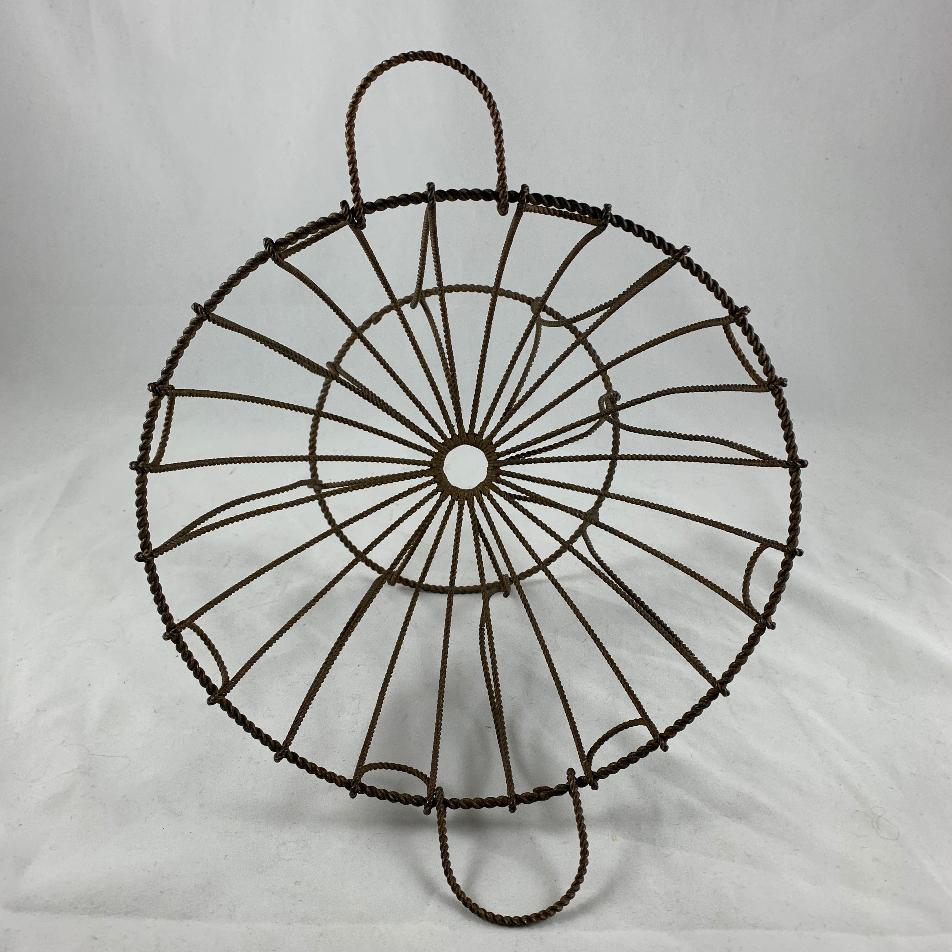 French Late 19th Century Handmade Wire Metal Pedestal Egg Stand Kitchen Basket 2