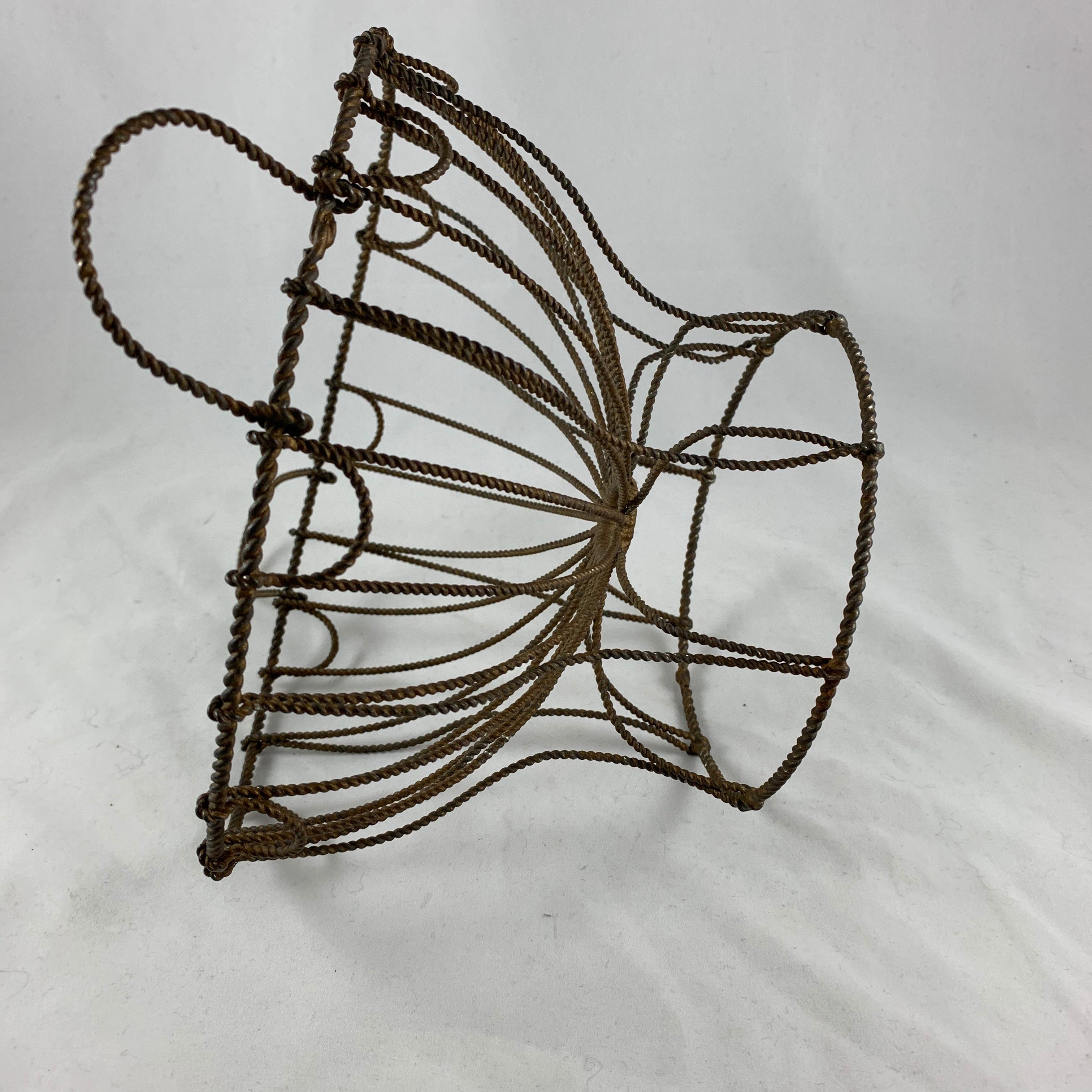 French Late 19th Century Handmade Wire Metal Pedestal Egg Stand Kitchen Basket 3