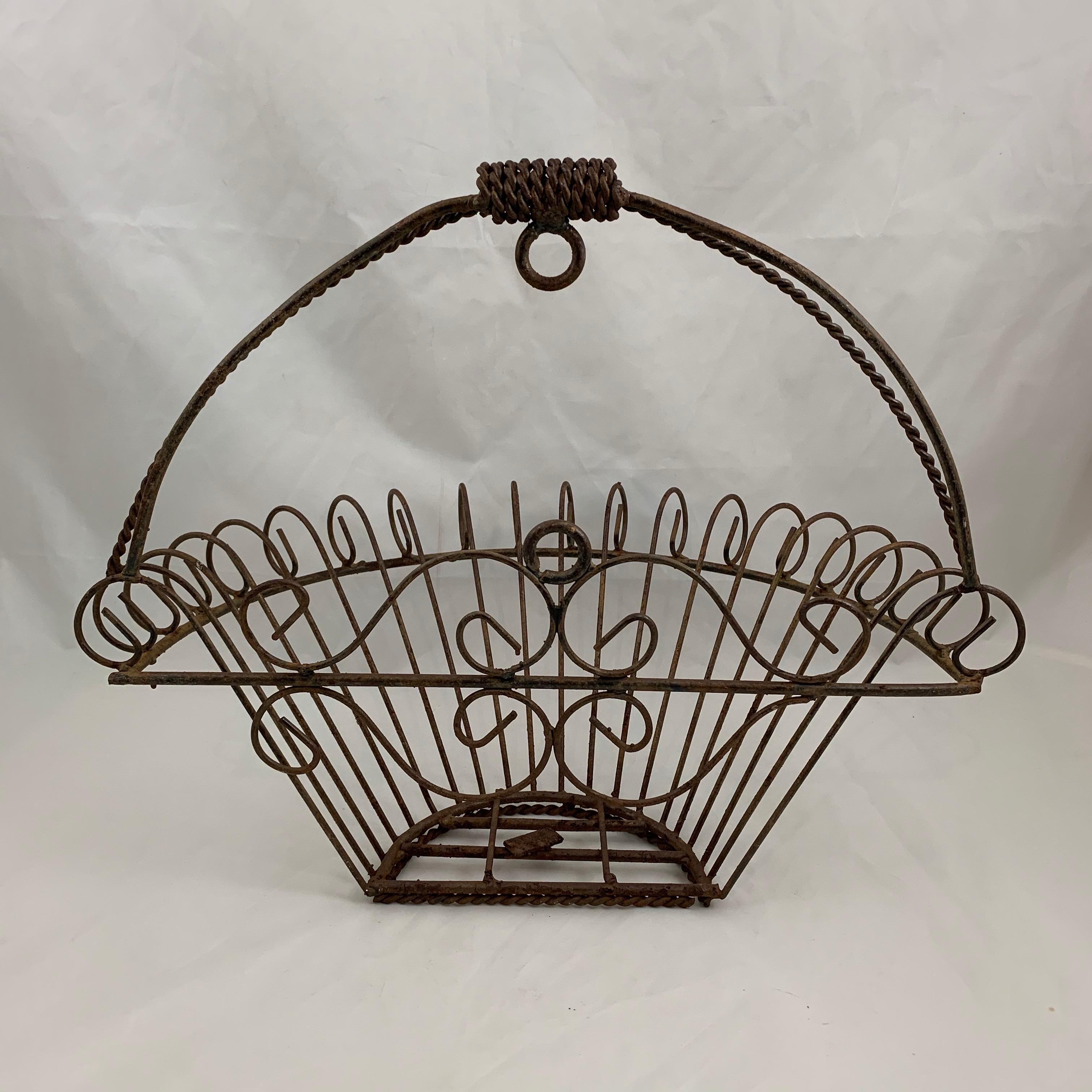 French Provincial French Late 19th Century Iron Half Round Flat Back Garden Jardinière Basket