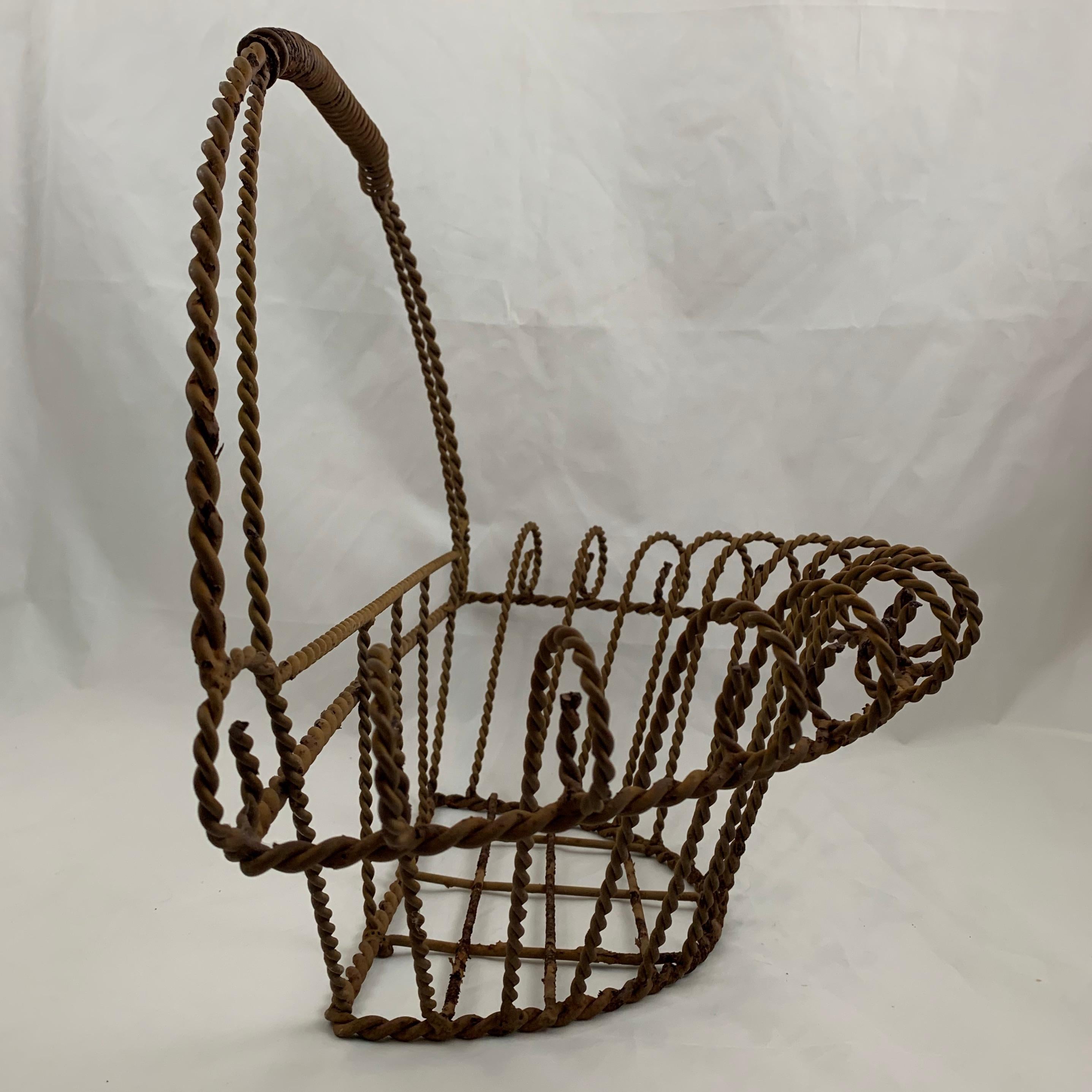 French Provincial French Late 19th Century Iron Half Round Flat Back Garden Jardinière Basket