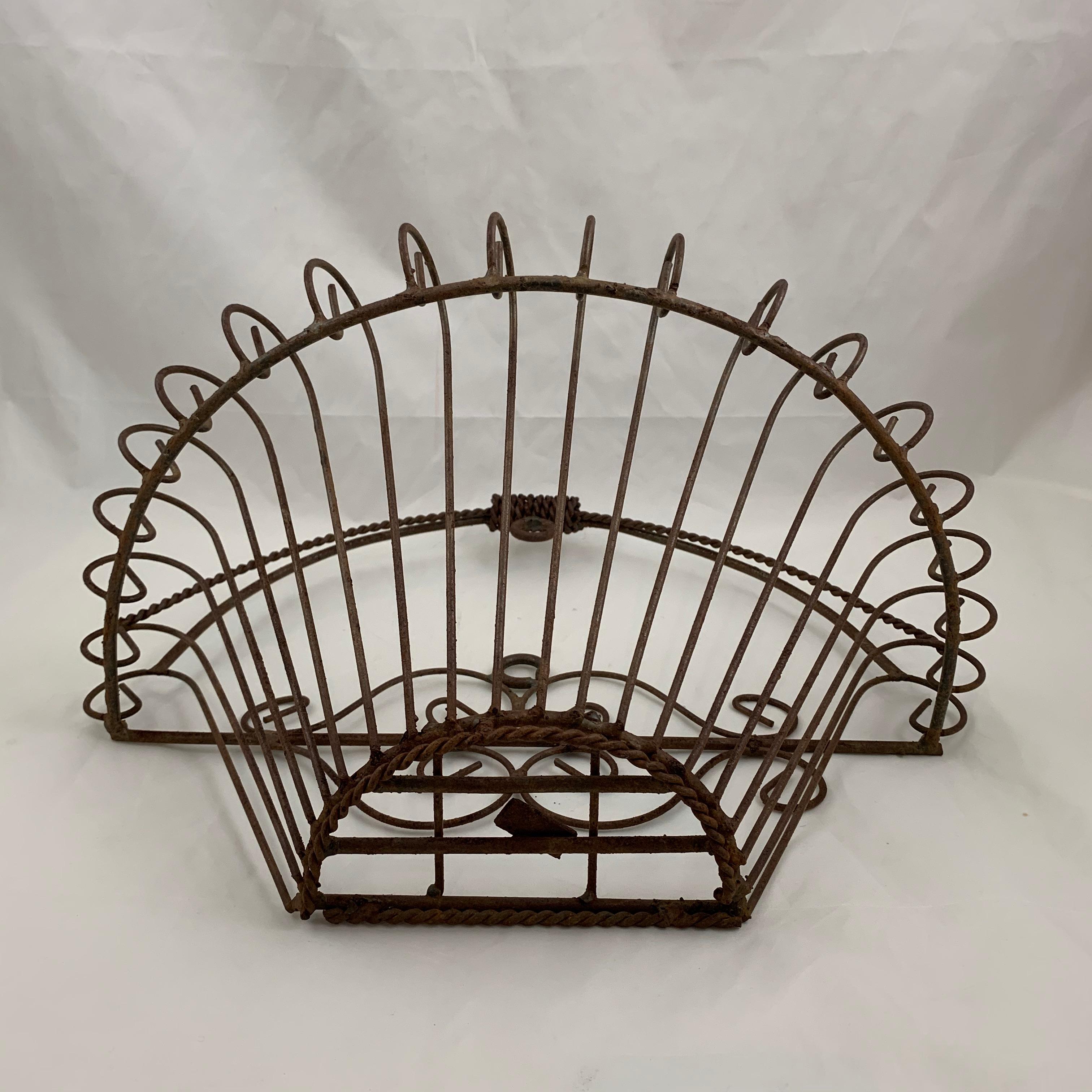 French Late 19th Century Iron Half Round Flat Back Garden Jardinière Basket 3