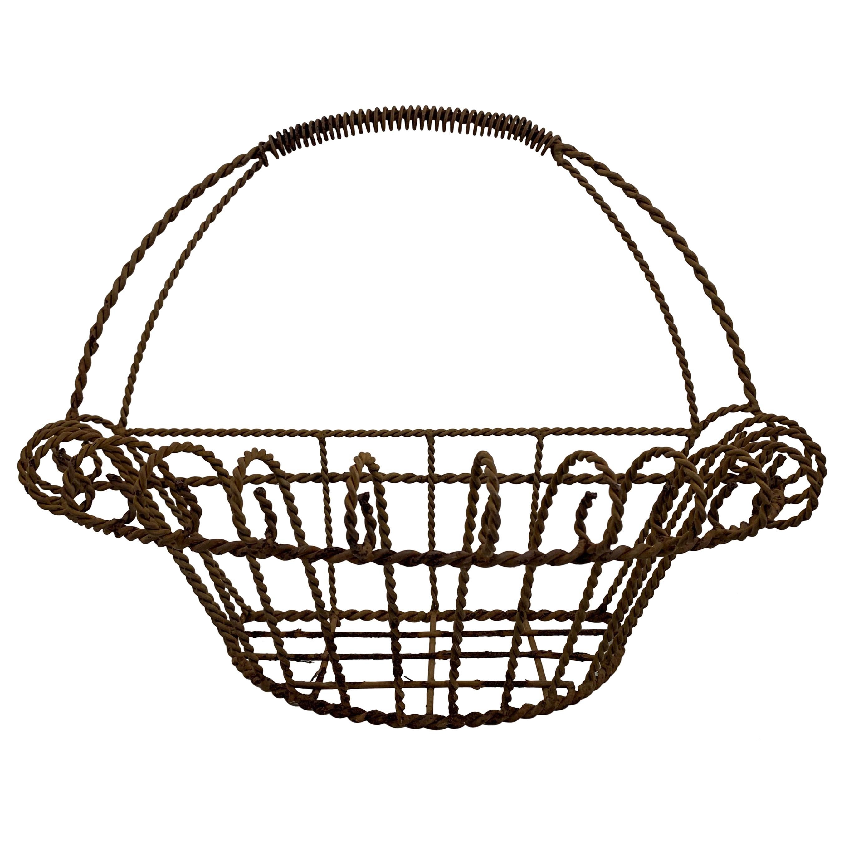 French Late 19th Century Iron Half Round Flat Back Garden Jardinière Basket