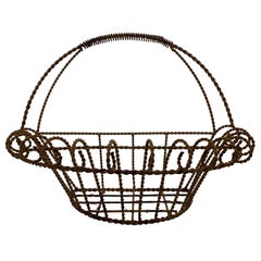Antique French Late 19th Century Iron Half Round Flat Back Garden Jardinière Basket