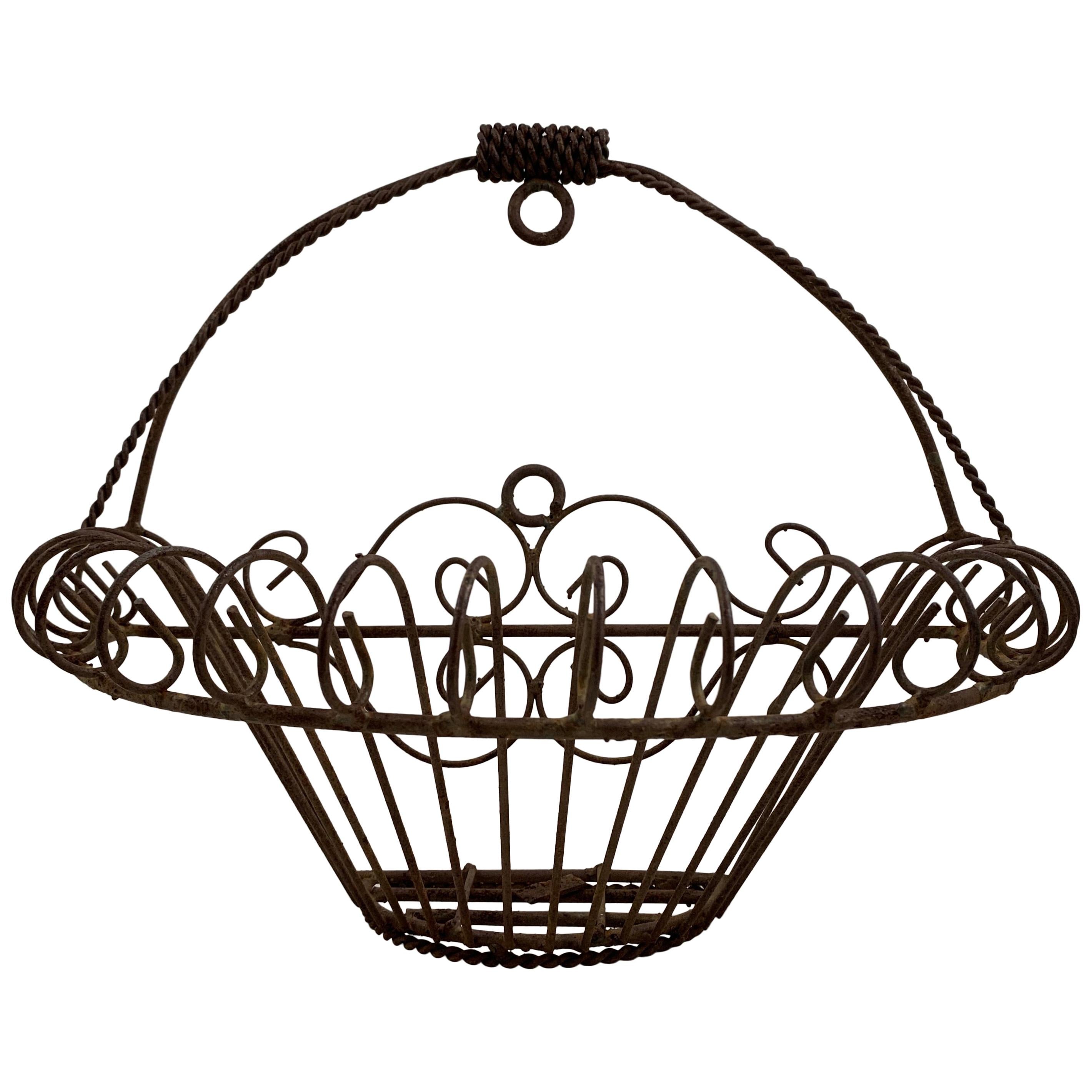French Late 19th Century Iron Half Round Flat Back Garden Jardinière Basket