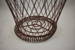 French Late 19th Century Lavender Painted Hand Woven Scrolled Wire Metal Basket