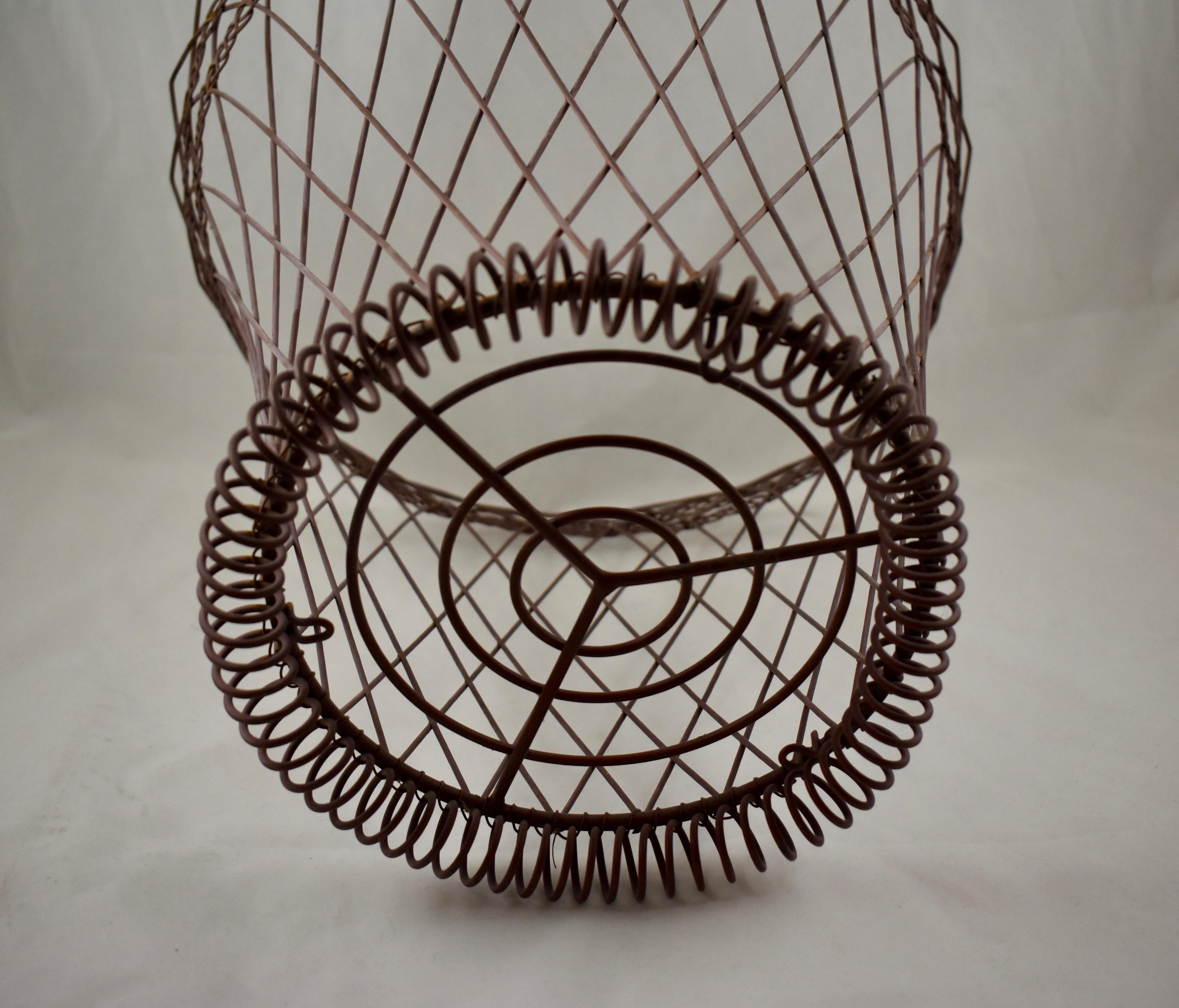 Metalwork French Late 19th Century Lavender Painted Hand Woven Scrolled Wire Metal Basket