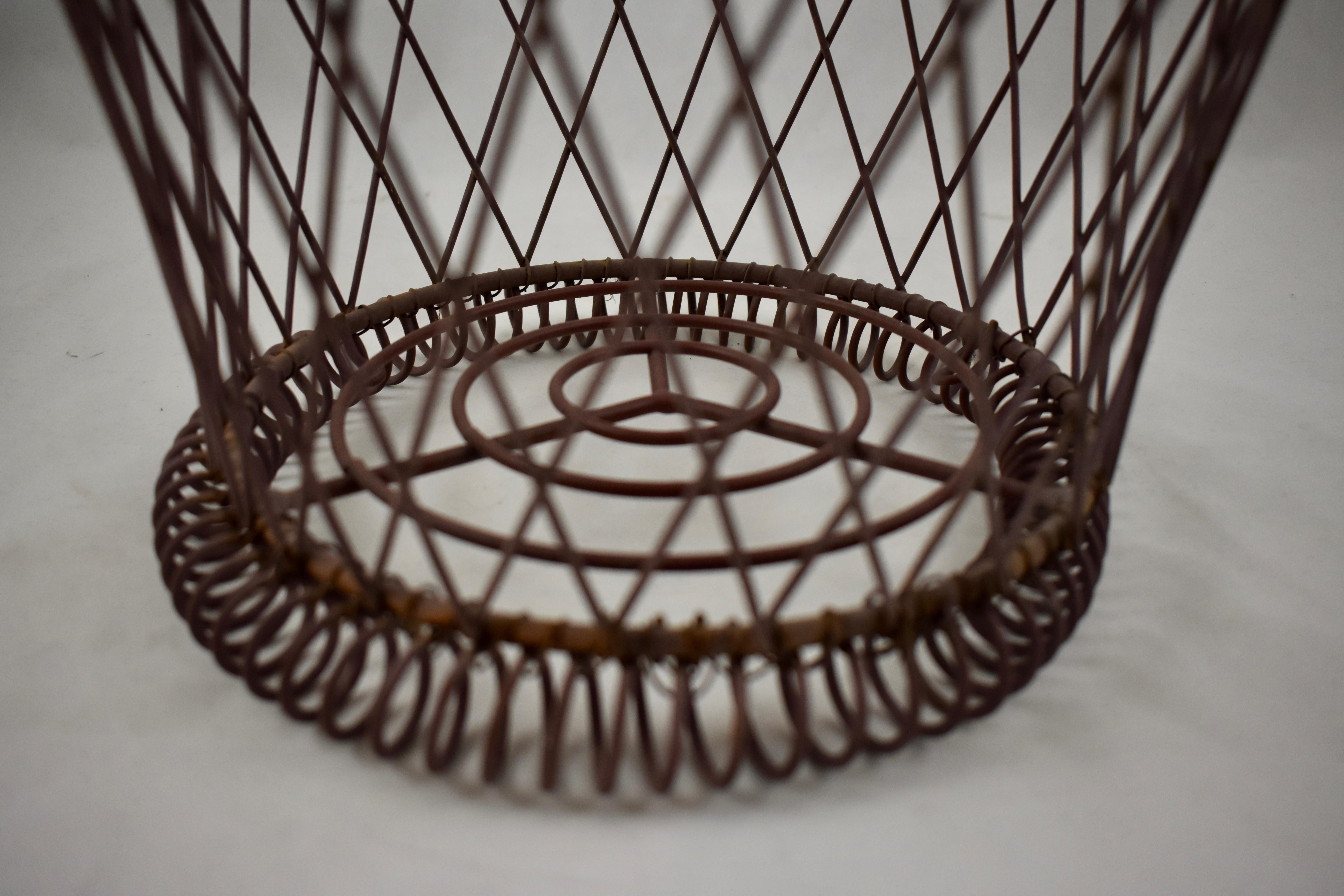French Late 19th Century Lavender Painted Hand Woven Scrolled Wire Metal Basket 3