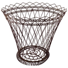 French Late 19th Century Lavender Painted Hand Woven Scrolled Wire Metal Basket