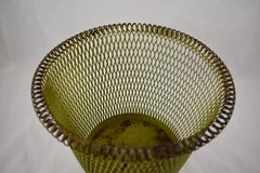 French Late 19th Century Moss Green Rolled Rim Wire Metal Basket