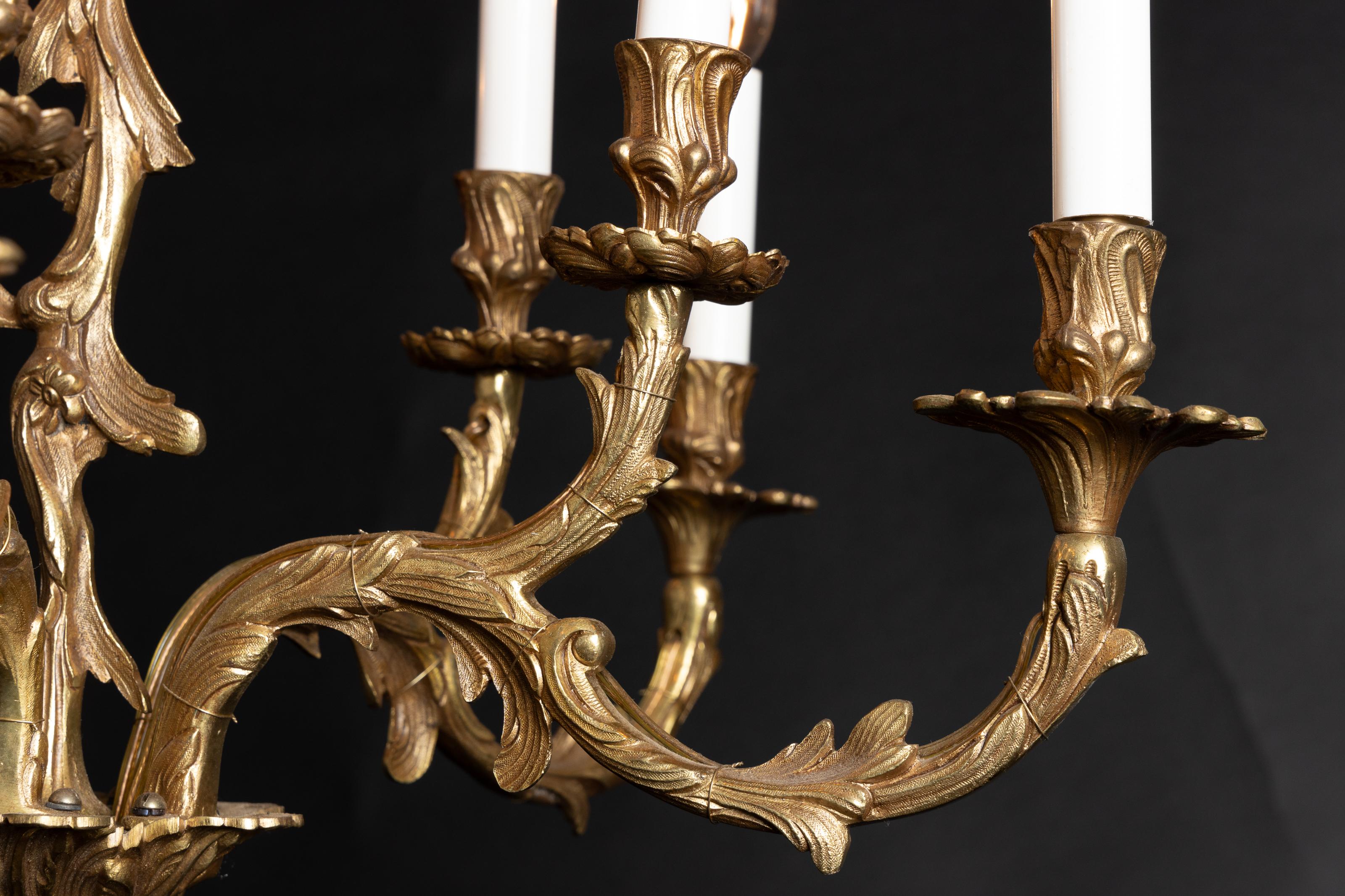 French Late 19th Century Louis XV Bronze Chandelier  For Sale 5