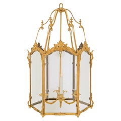 Antique French late 19th century Louis XV st. Ormolu and Glass lantern