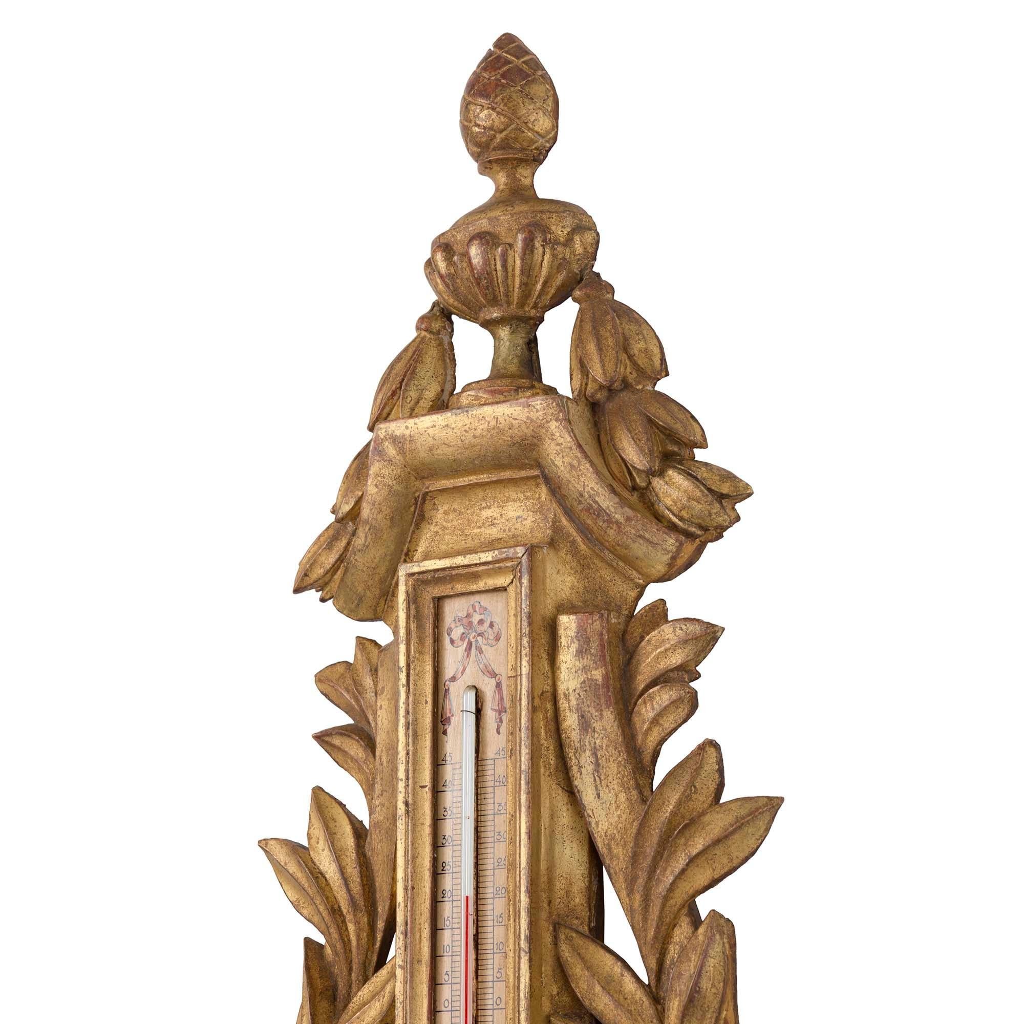 French Late 19th Century Louis XVI St. Giltwood Barometer In Good Condition For Sale In West Palm Beach, FL