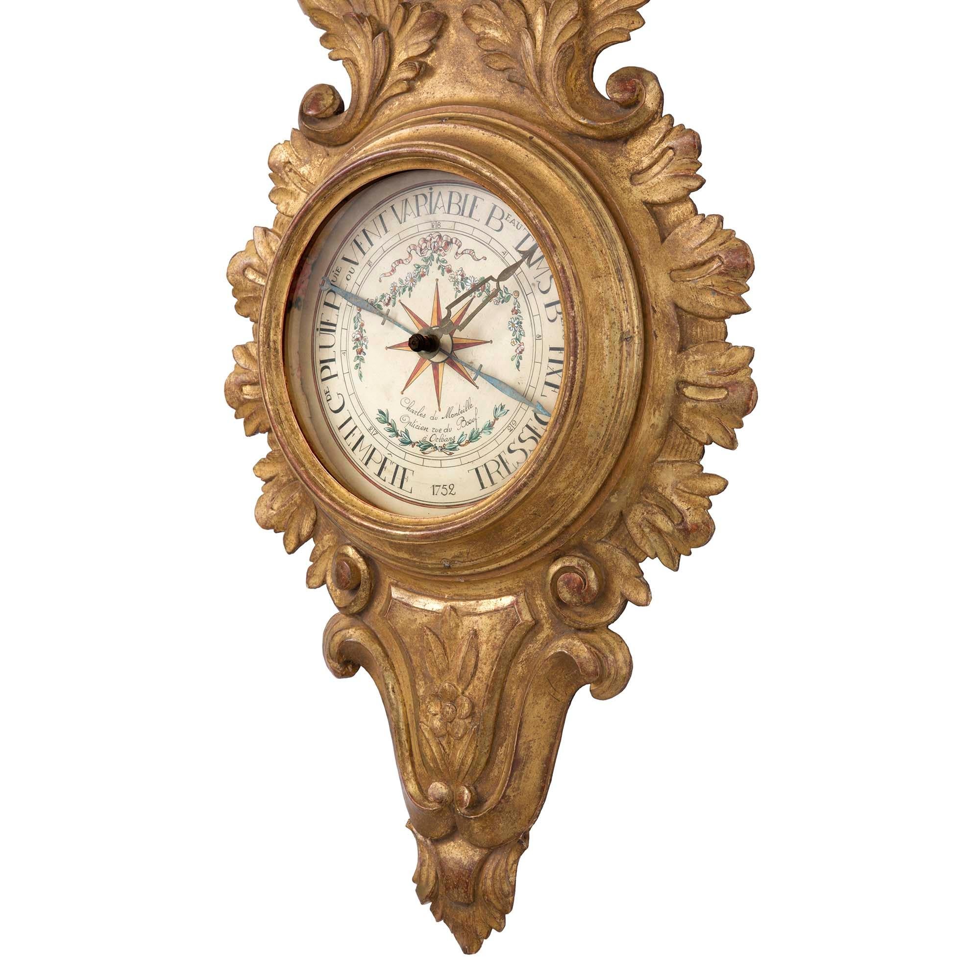 French Late 19th Century Louis XVI St. Giltwood Barometer For Sale 2