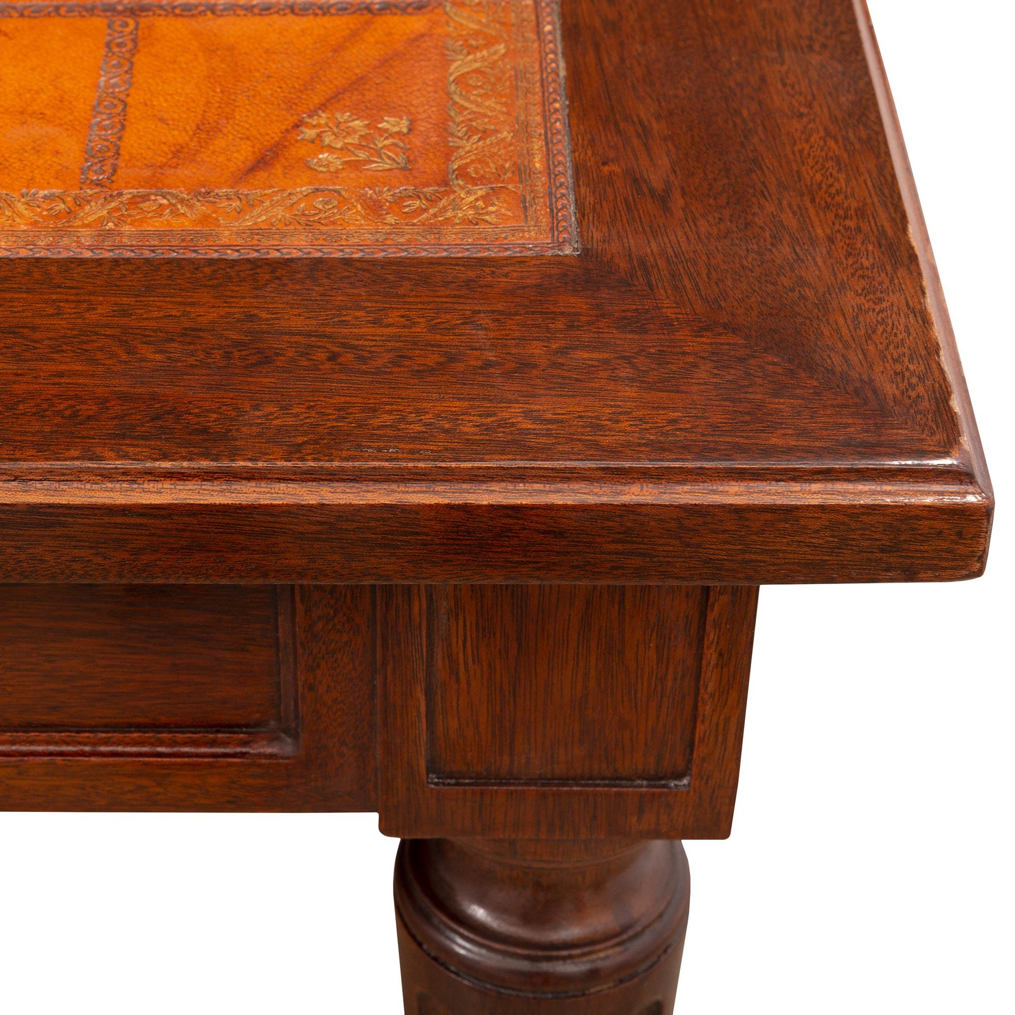 French Late 19th Century Louis XVI St. Mahogany and Leather Library/Center Table For Sale 2