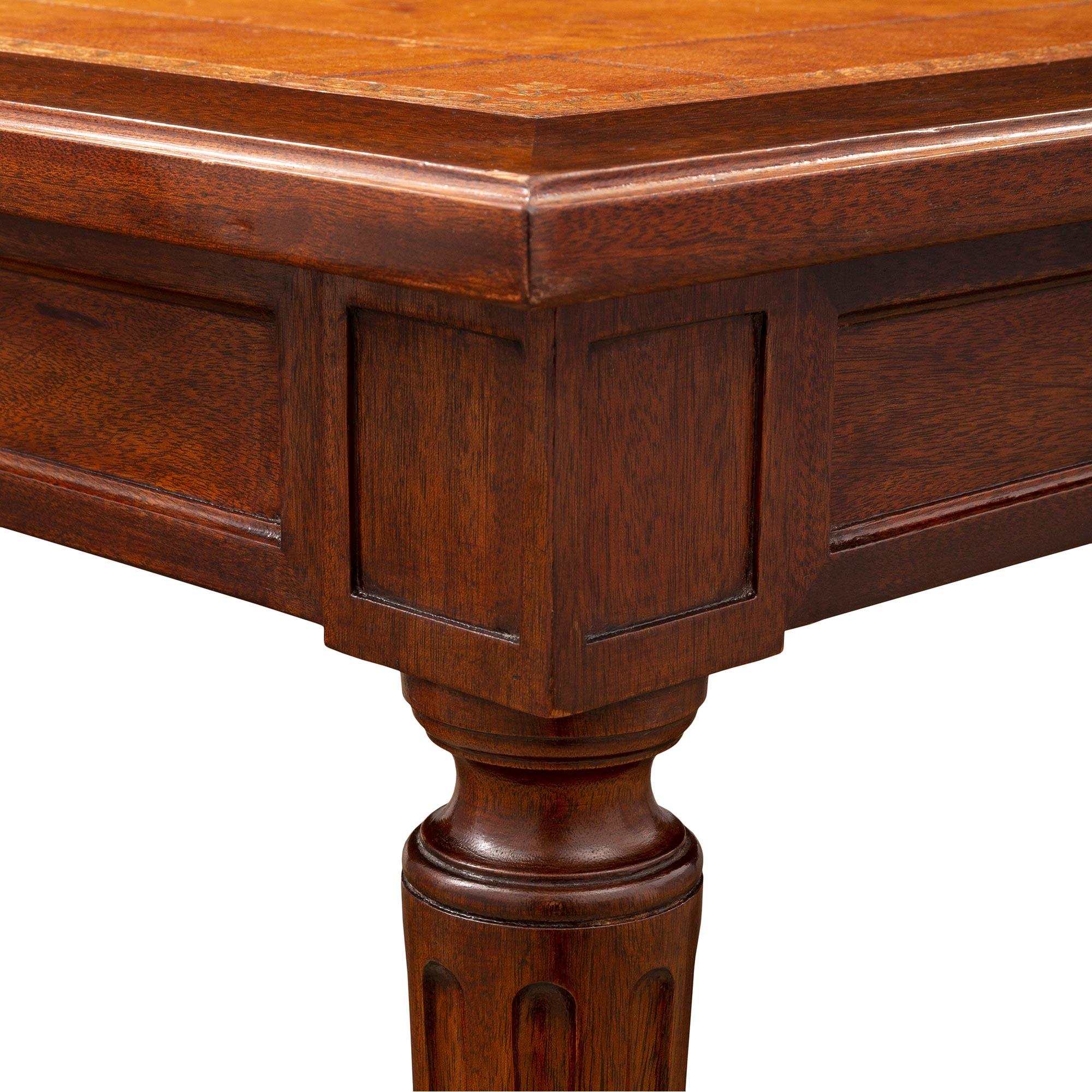 French Late 19th Century Louis XVI St. Mahogany and Leather Library/Center Table For Sale 3