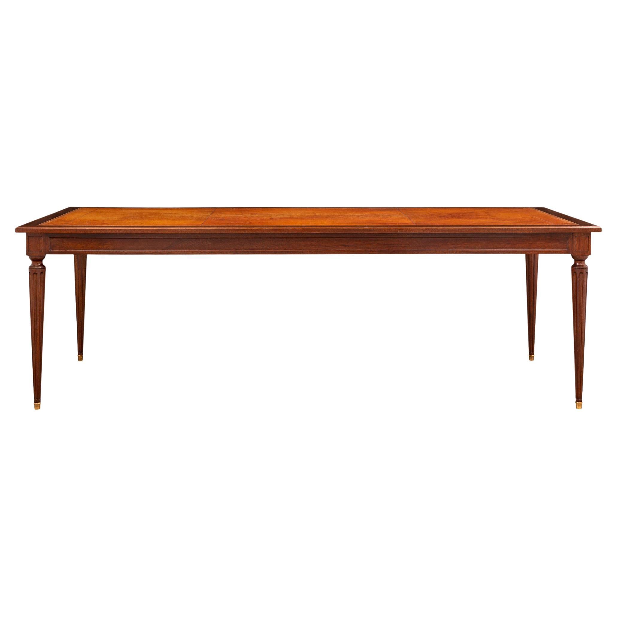 French Late 19th Century Louis XVI St. Mahogany and Leather Library/Center Table For Sale