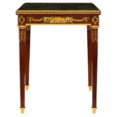 Antique French late 19th century Louis XVI st. Mahogany, Ormolu, green marble side table