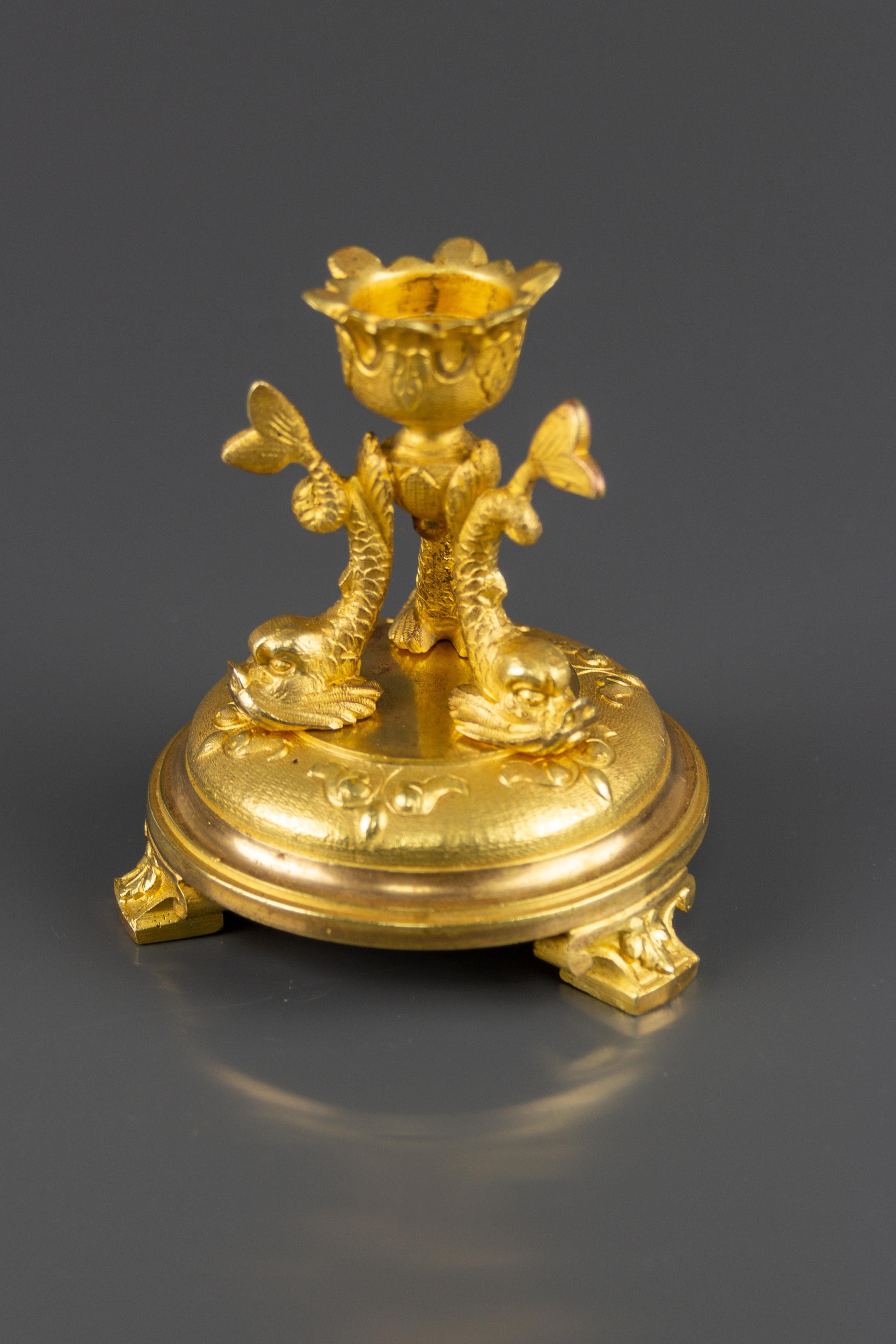 French Late 19th Century Louis XVI Style Gilt Bronze Candlestick with Dolphins For Sale 9