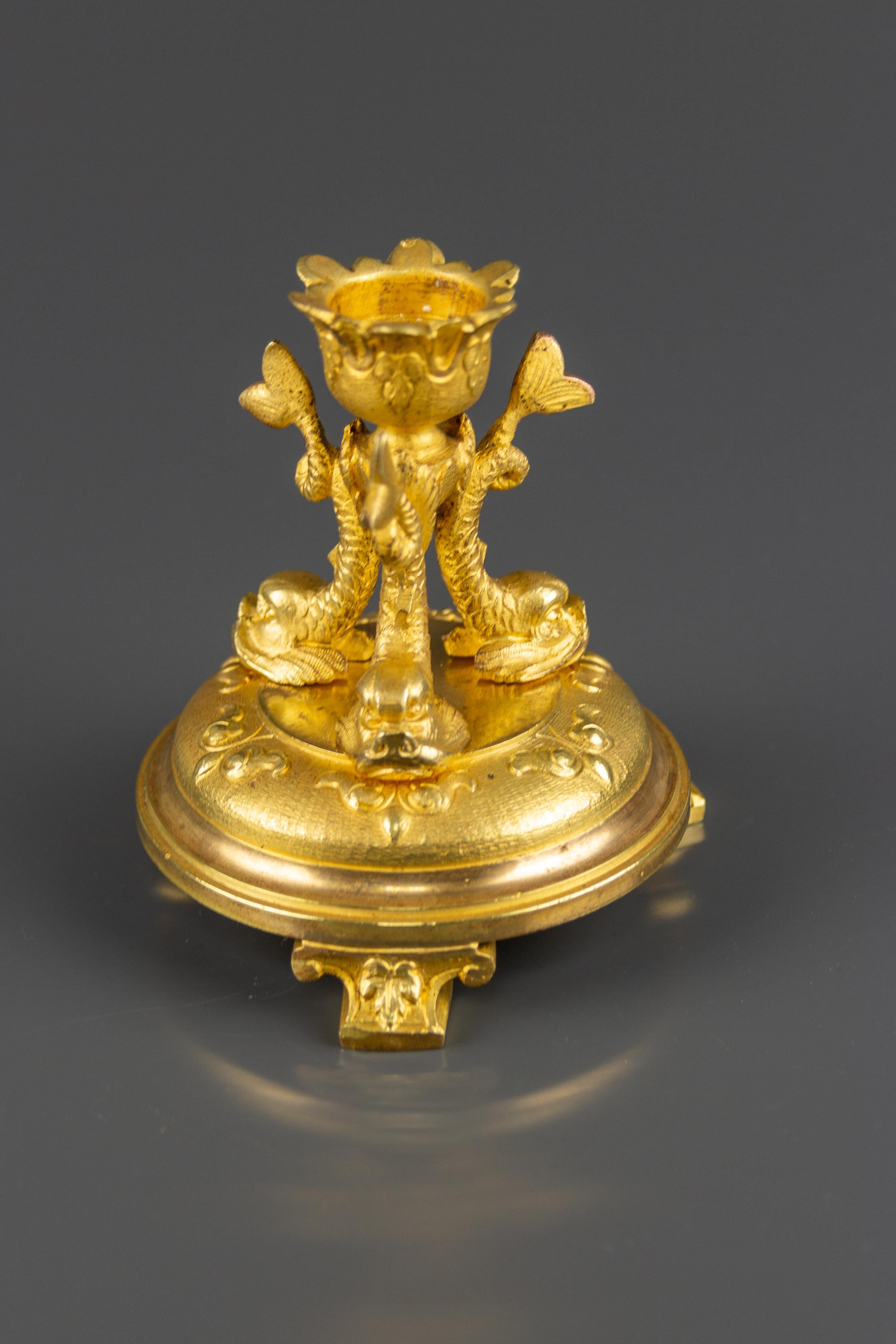 French Late 19th Century Louis XVI Style Gilt Bronze Candlestick with Dolphins For Sale 10