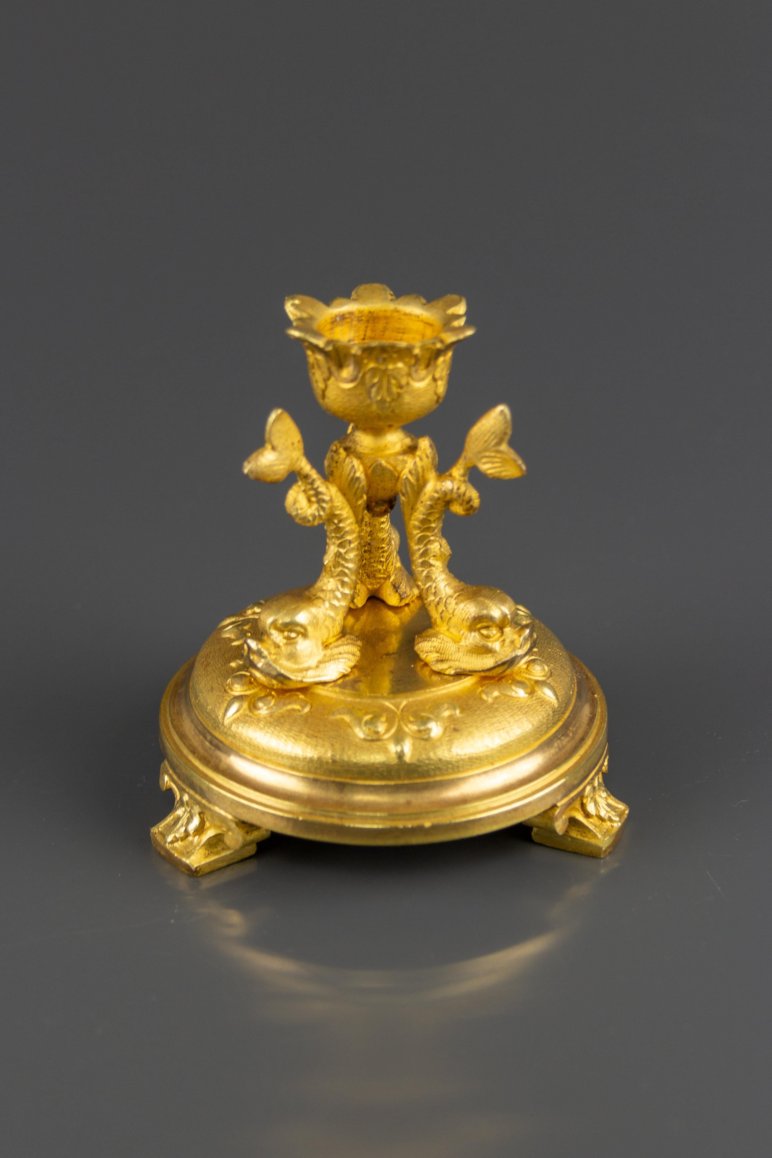 French Late 19th Century Louis XVI Style Gilt Bronze Candlestick with Dolphins For Sale 11