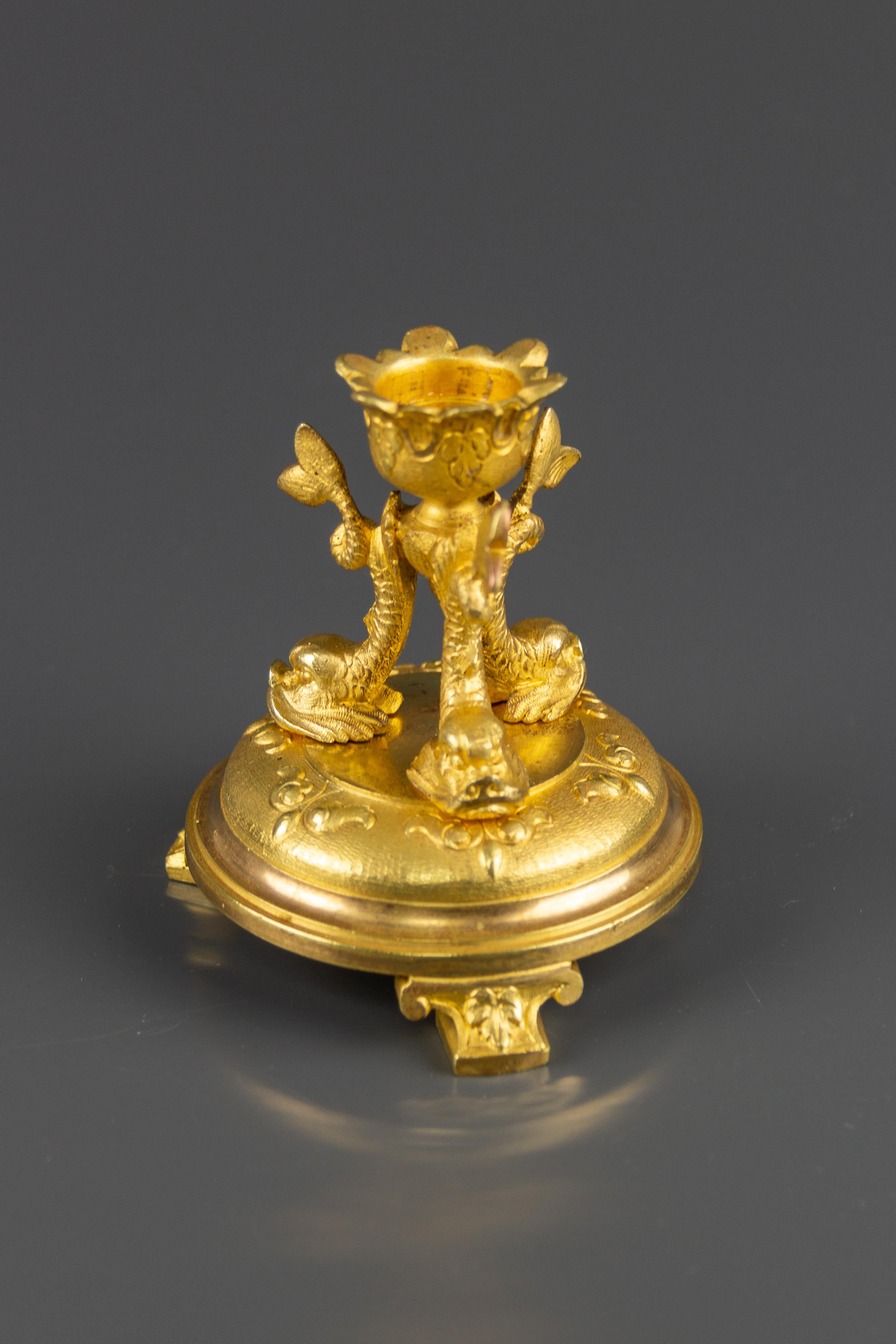 French Late 19th Century Louis XVI Style Gilt Bronze Candlestick with Dolphins For Sale 12