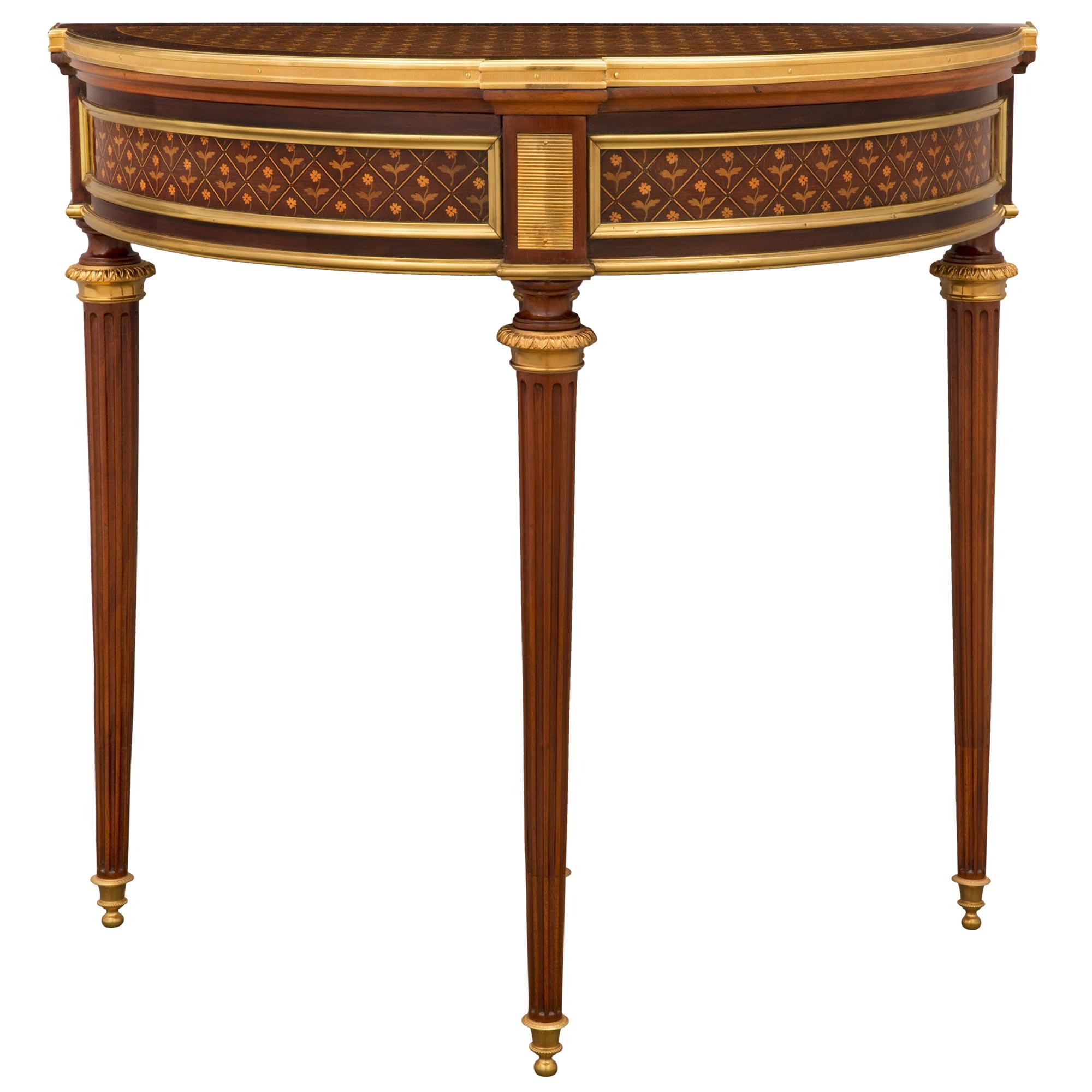 French Late 19th Century Louis XVI Style Mahogany and Ormolu Games Table For Sale