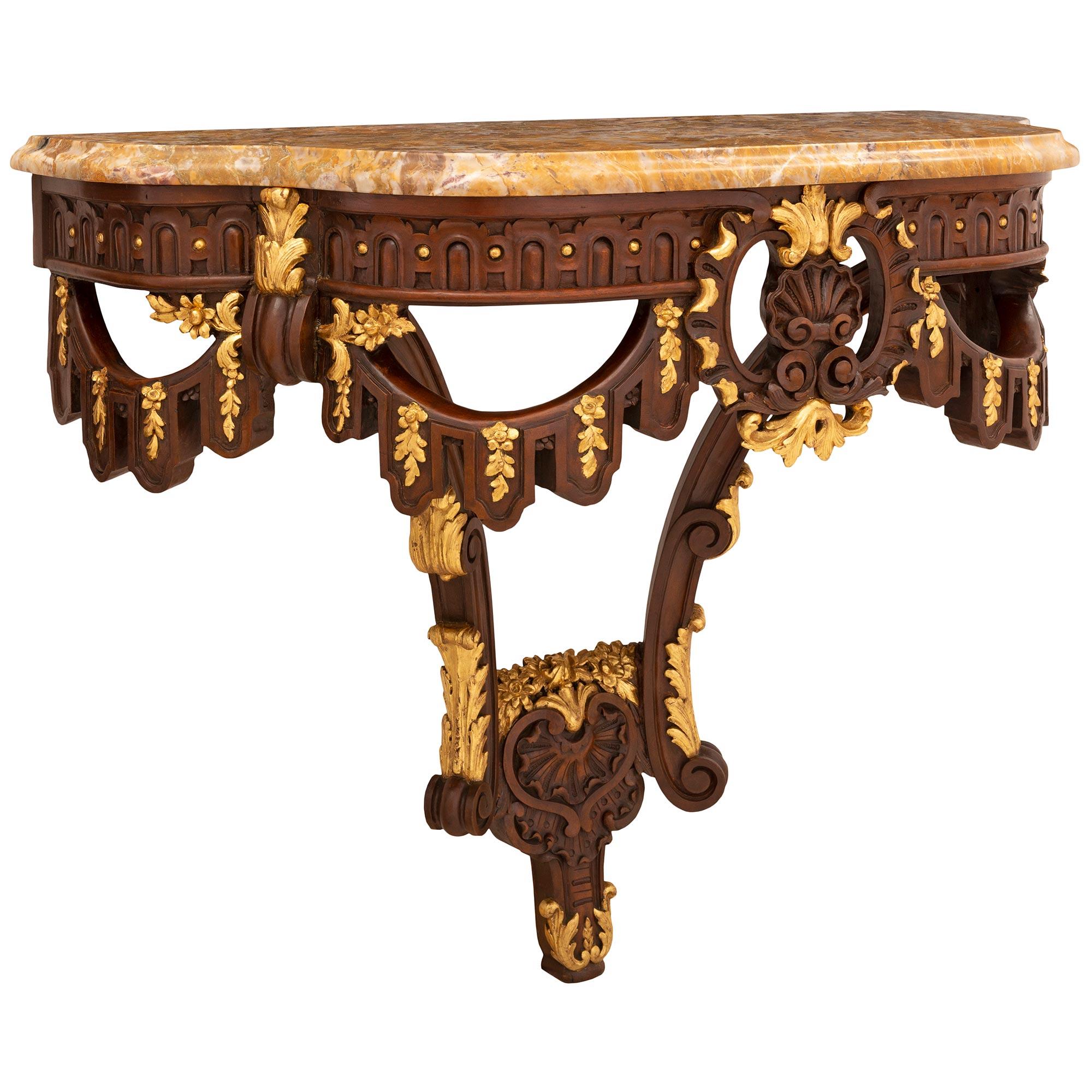 French Late 19th Century Louis XVI Style Oak and Giltwood ‘D’ Shaped Console In Good Condition For Sale In West Palm Beach, FL