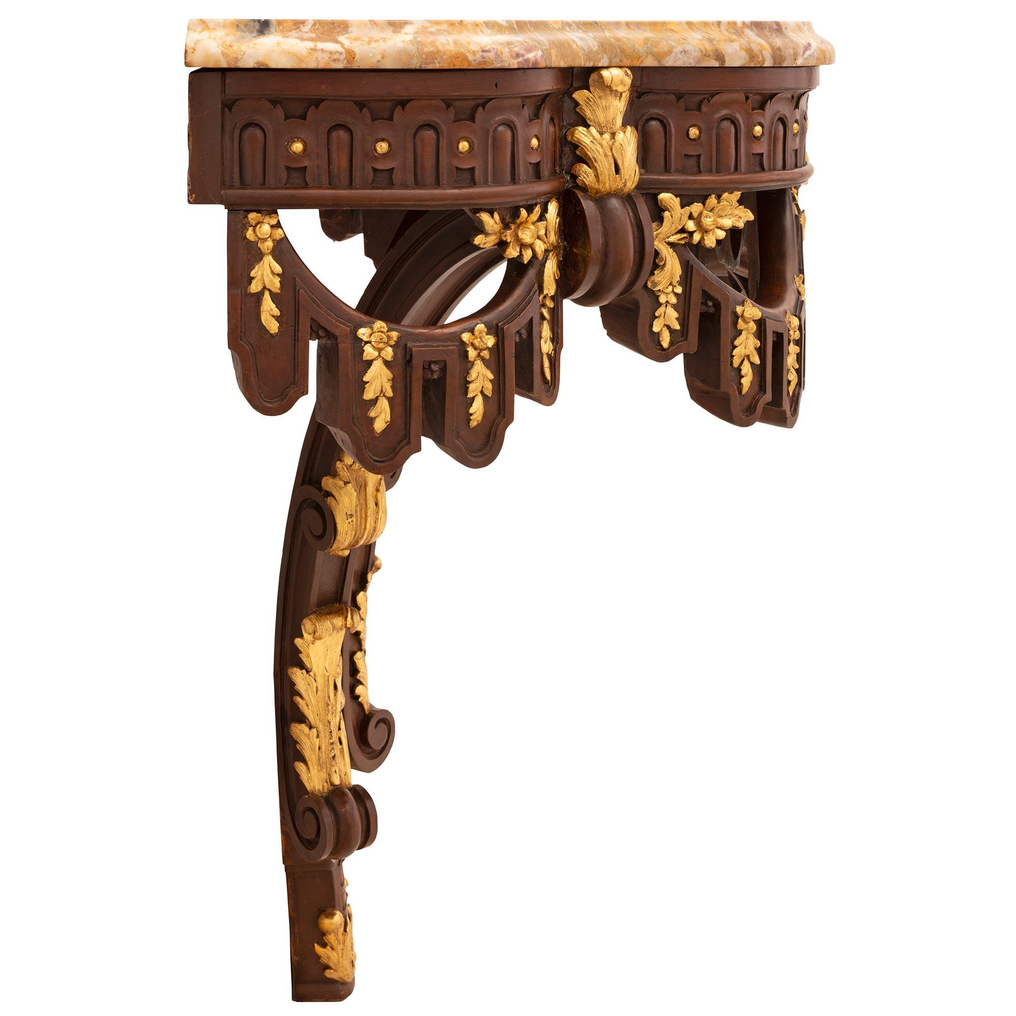Marble French Late 19th Century Louis XVI Style Oak and Giltwood ‘D’ Shaped Console For Sale