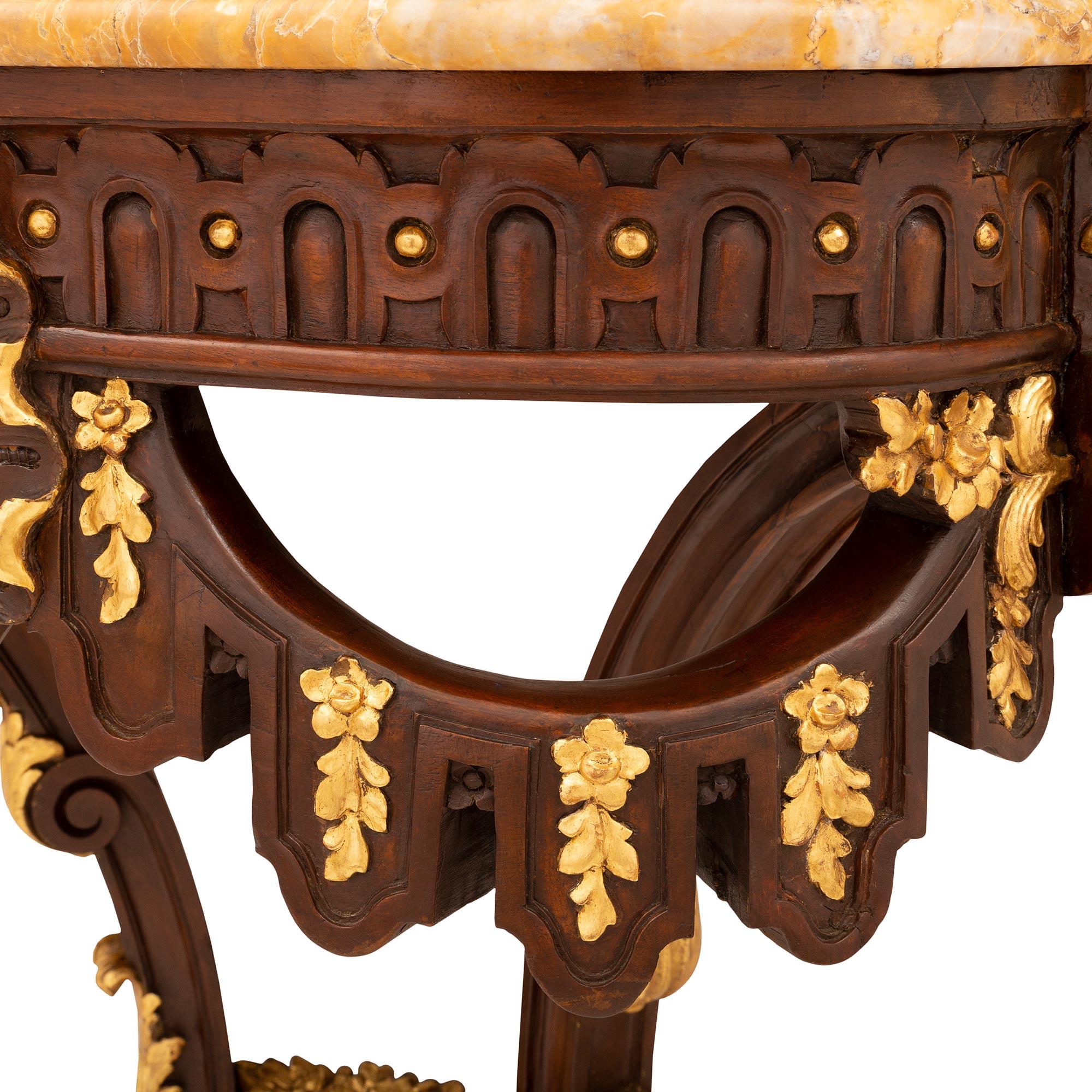 French Late 19th Century Louis XVI Style Oak and Giltwood ‘D’ Shaped Console For Sale 3