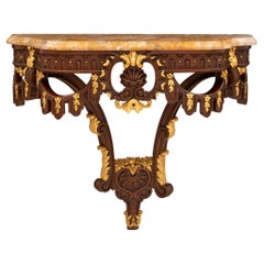 Antique French Late 19th Century Louis XVI Style Oak and Giltwood ‘D’ Shaped Console