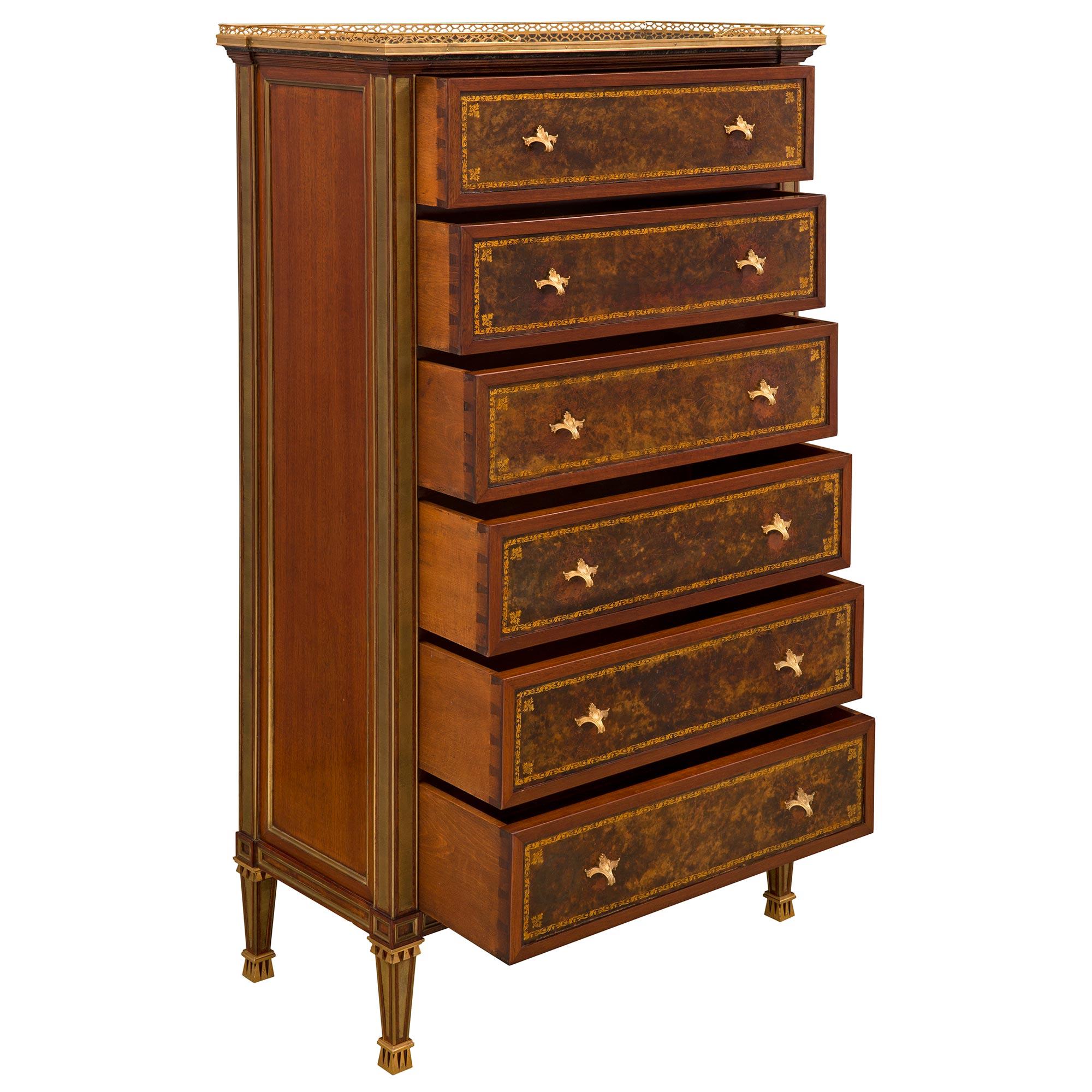 Brass French Late 19th Century Louis XVI Style Six-Drawer Cartonnier Chest For Sale