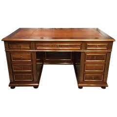 French Late 19th Century Mahogany and Brass-Mounted Antique Writing Desk