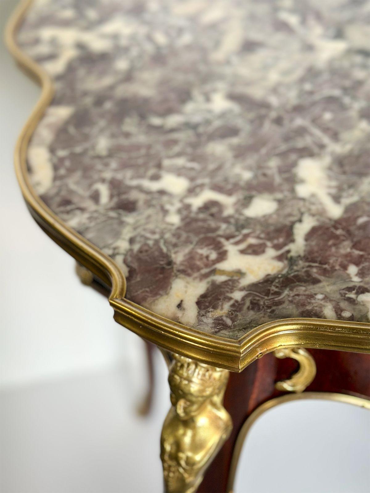 French Late 19th Century Marble Top Side Table w/ Bronze Mounts In Good Condition For Sale In Los Angeles, CA