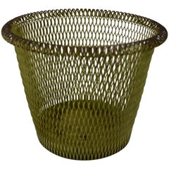 French Late 19th Century Moss Green Rolled Rim Wire Metal Basket