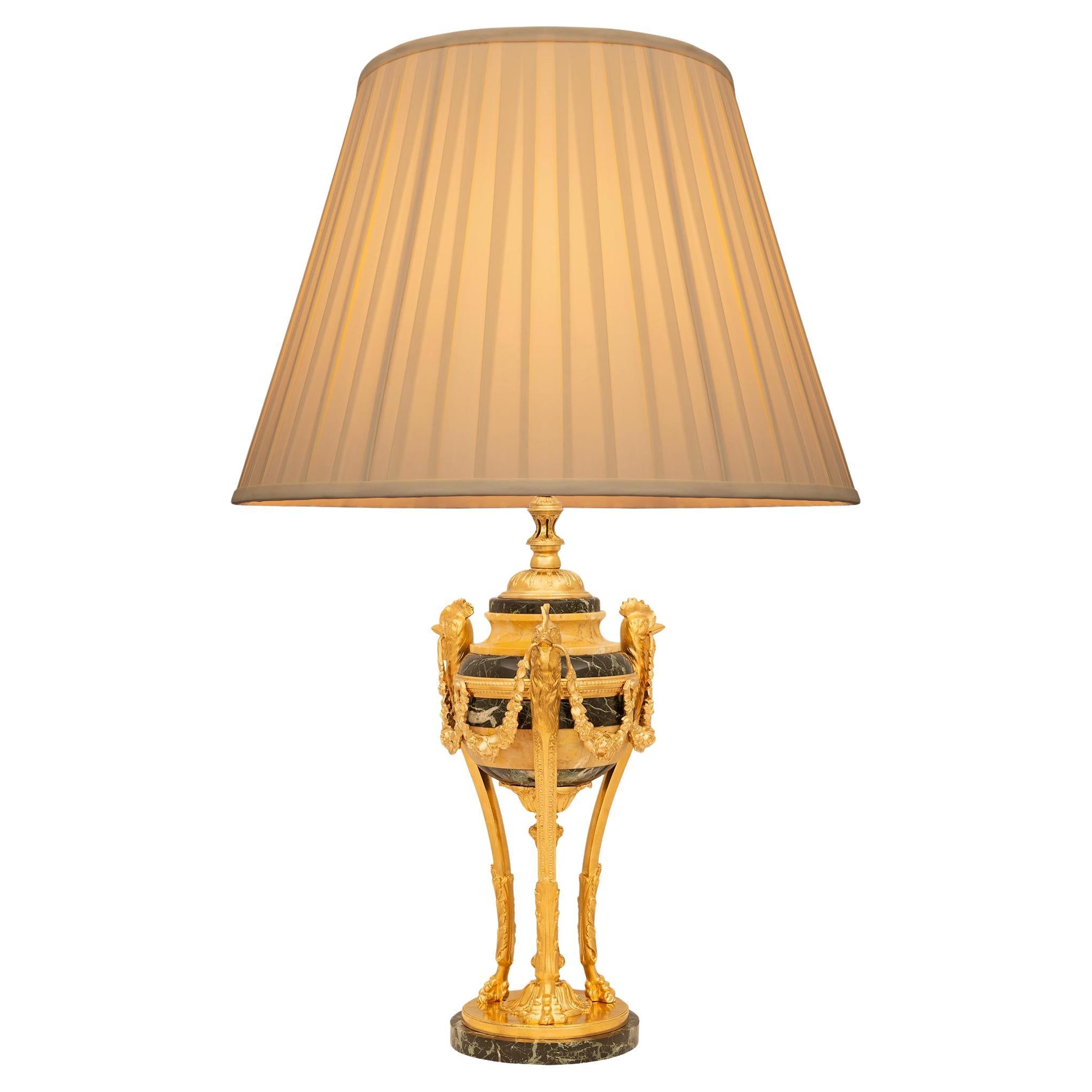 French late 19th century Napoleon III Period Marble and Ormolu lamp