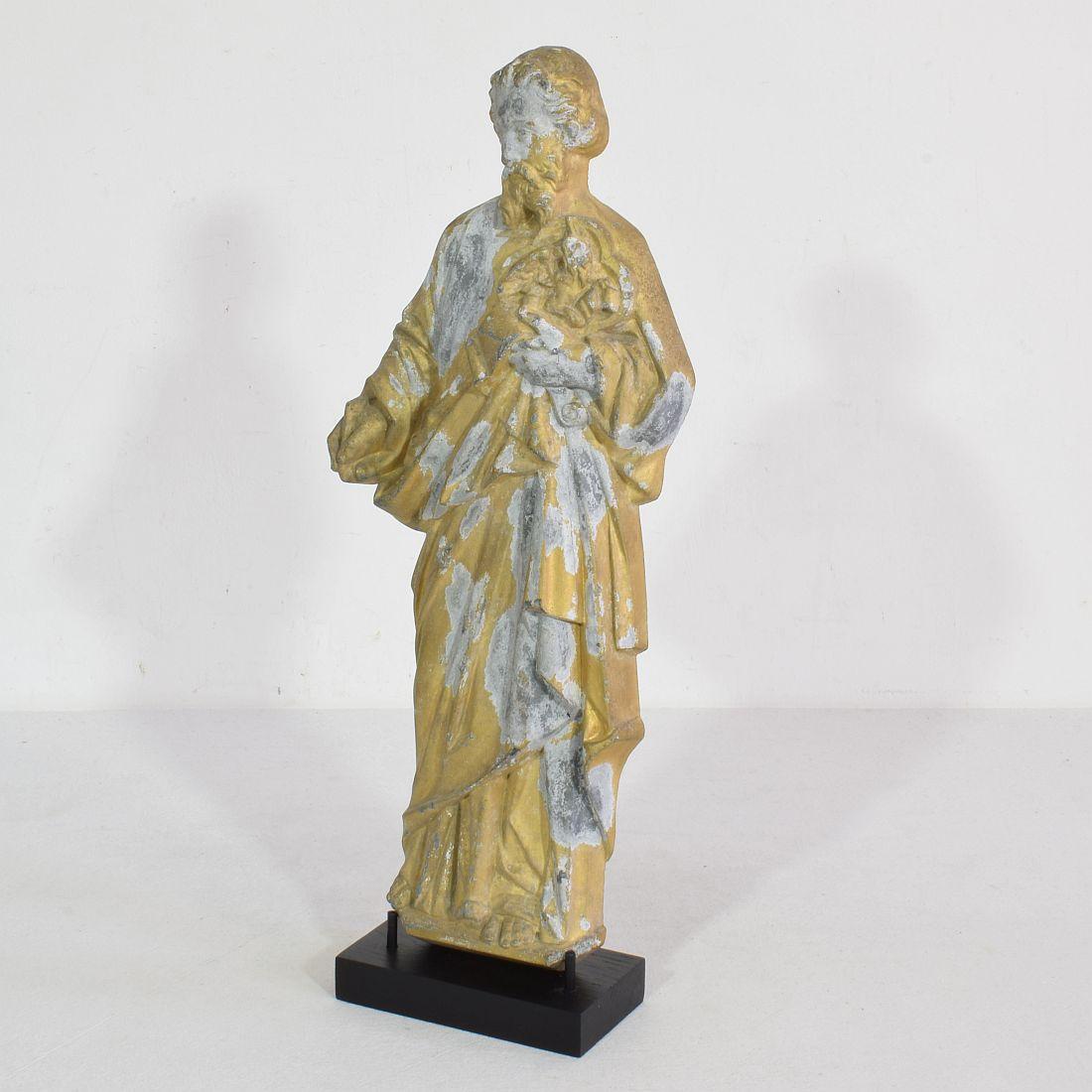 Wonderful gilded metal saint statue with beautiful expression.
France, circa 1880-1900.
Weathered. Measurements include the wooden base.