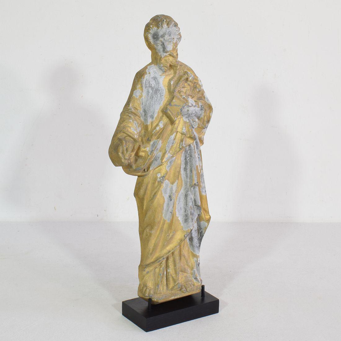 Gothic Revival French Late 19th Century Neo Gothic Gilded Metal Saint Statue For Sale