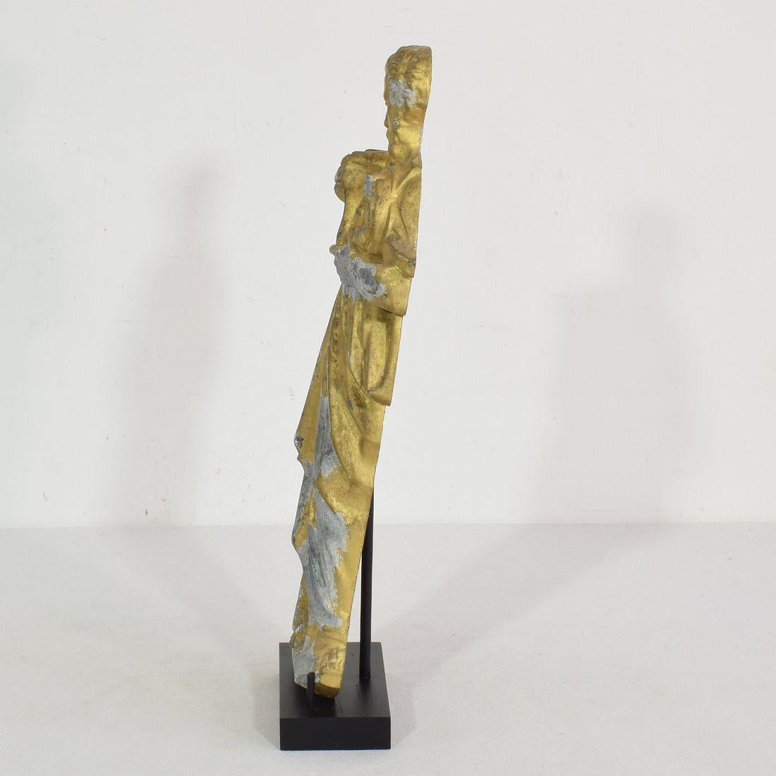 French Late 19th Century Neo Gothic Gilded Metal Saint Statue For Sale 1