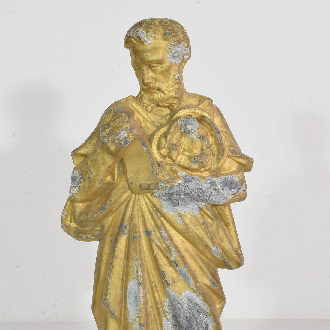 French Late 19th Century Neo Gothic Gilded Metal Saint Statue For Sale 2