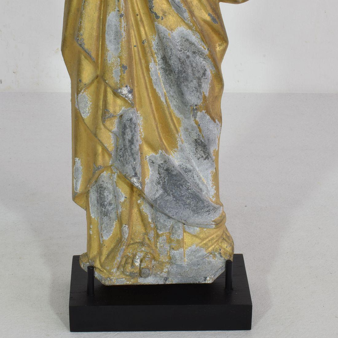 French Late 19th Century Neo Gothic Gilded Metal Saint Statue For Sale 3