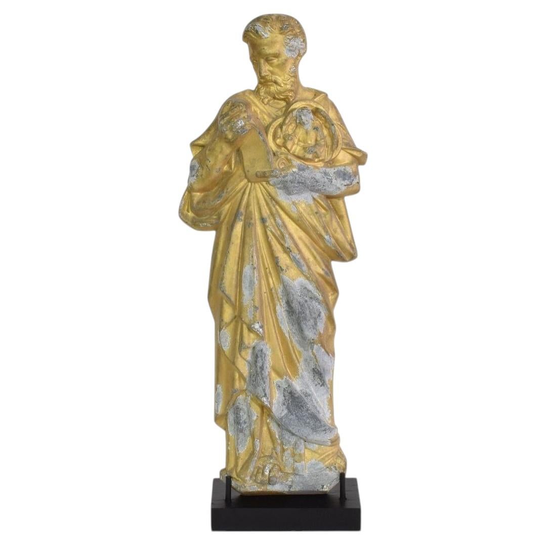 Estatua francesa de santo neogótico de metal dorado de finales del siglo XIX